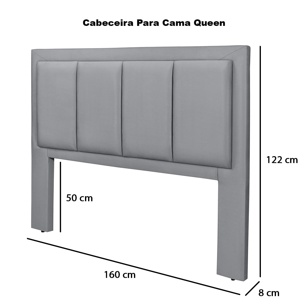 Cabeceira Estofada Veneza Luxo para Cama Box Queen 160cm com Pés Fixação no Box Estrutura em Madeira - LH Móveis
