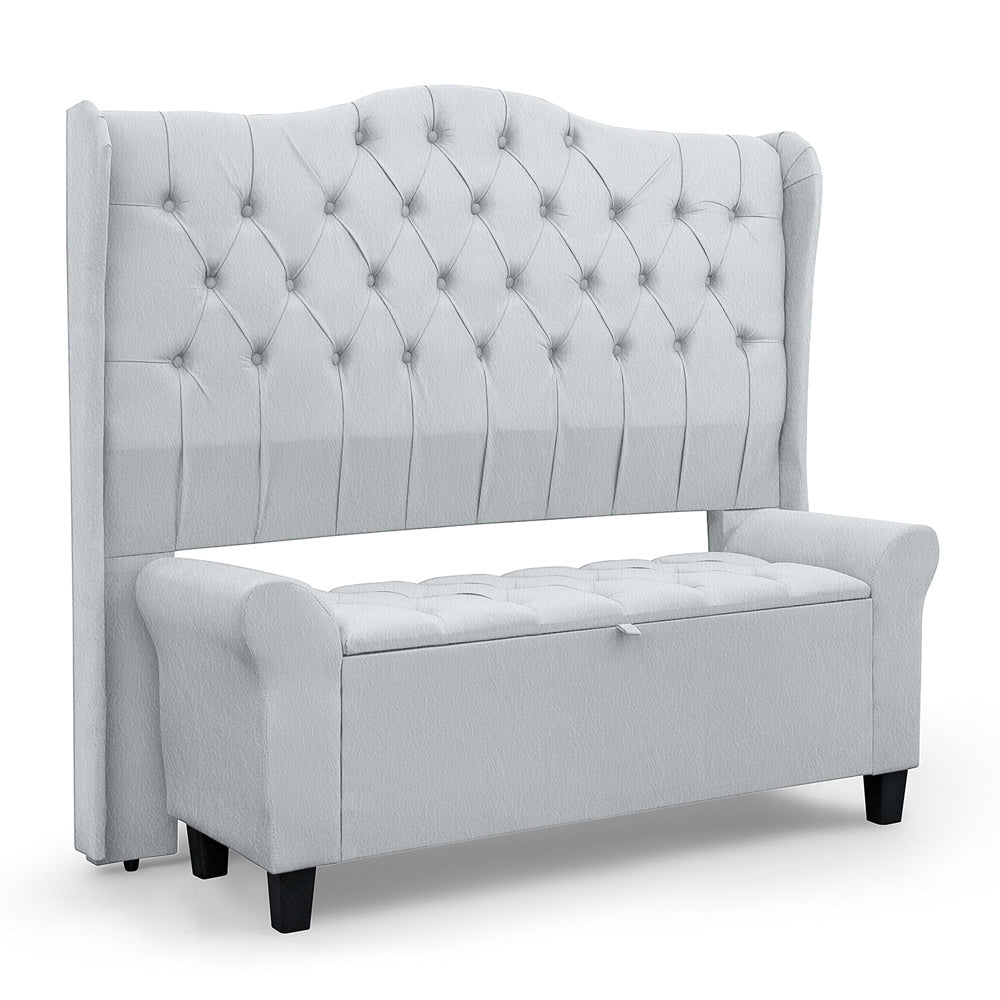 Conjunto Dubai Para Cama Box King 195cm Cabeceira Com Recamier Baú Divã Capitonê Fixação no Box - LH Móveis
