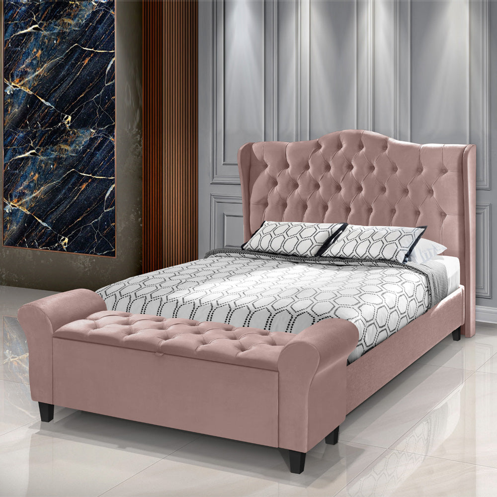 Conjunto Para Cama Box Queen 160cm Dubai Cabeceira Com Recamier Baú Fixação no Box Capitonê- LH Móveis