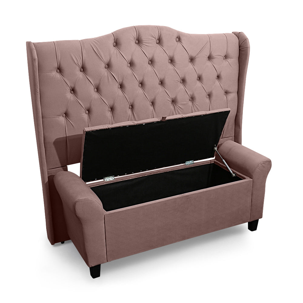 Conjunto Dubai Para Cama Box King 195cm Cabeceira Com Recamier Baú Divã Capitonê Fixação no Box - LH Móveis