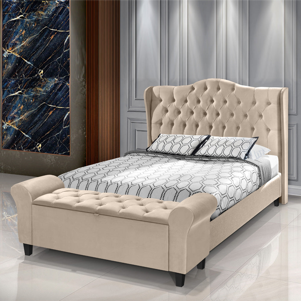 Conjunto Para Cama Box Queen 160cm Dubai Cabeceira Com Recamier Baú Fixação no Box Capitonê- LH Móveis