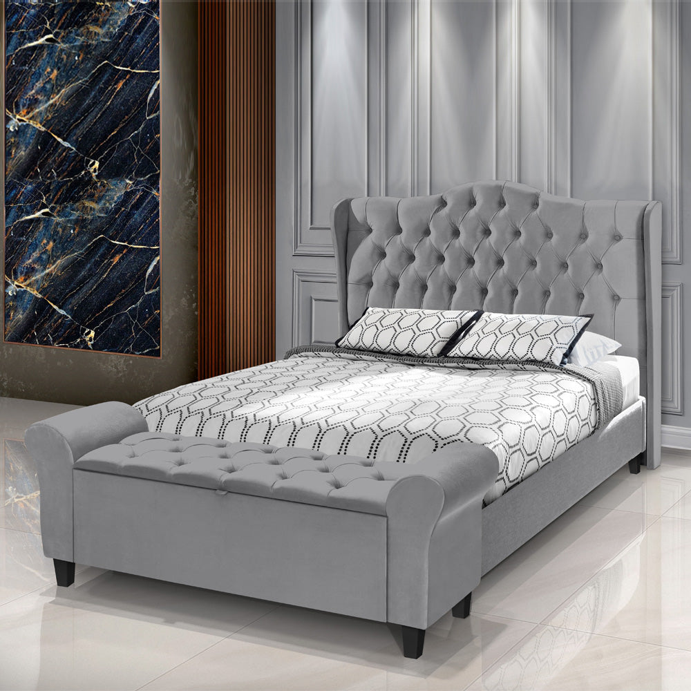 Conjunto Para Cama Box Queen 160cm Dubai Cabeceira Com Recamier Baú Fixação no Box Capitonê- LH Móveis