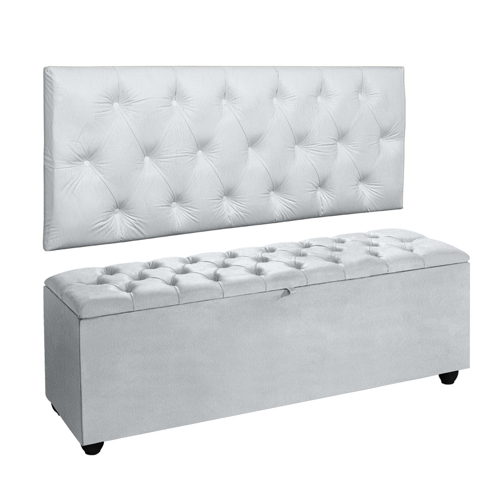 Conjunto Estofado Intense Cabeceira Com Recamier Baú Detalhe Capitonê Para Cama King 195cm - LH Móveis