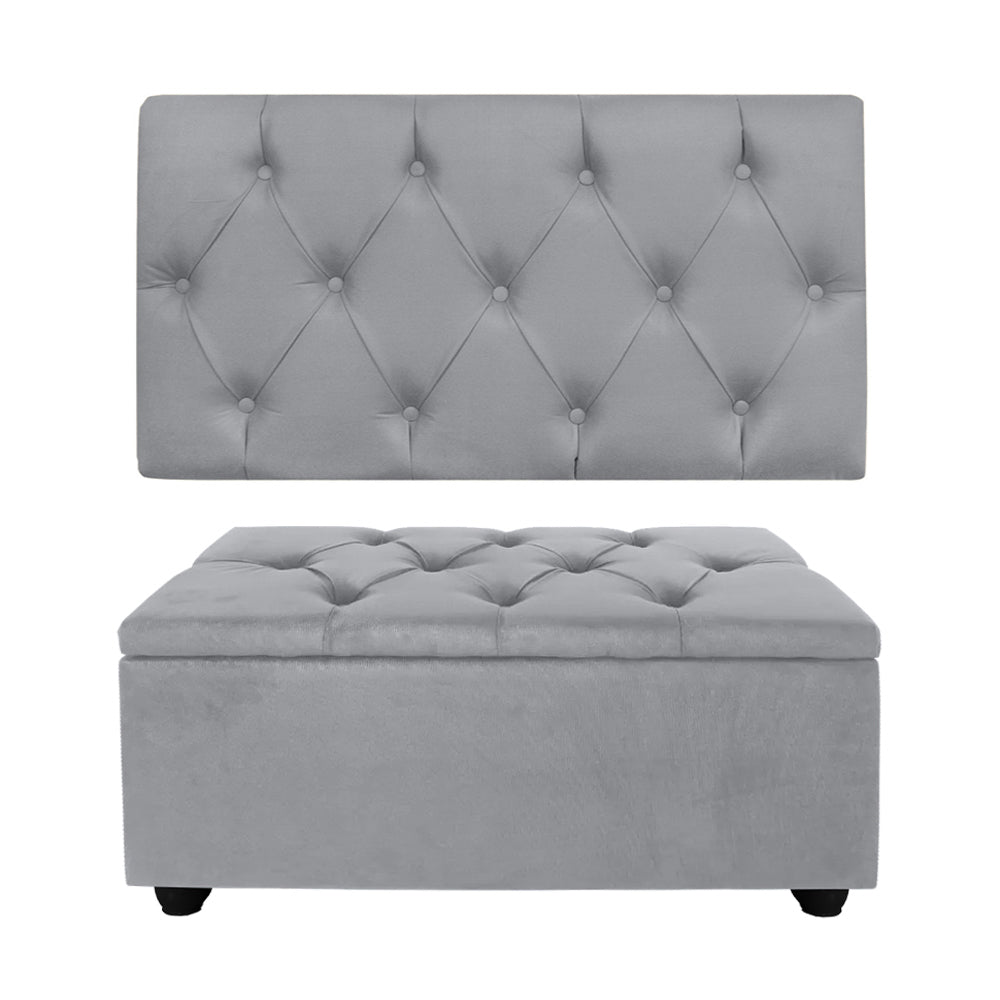 Conjunto Estofado Capitonê Para Cama Solteiro 90cm Cabeceira Com Recamier Baú Intense Várias Cores - LH Móveis