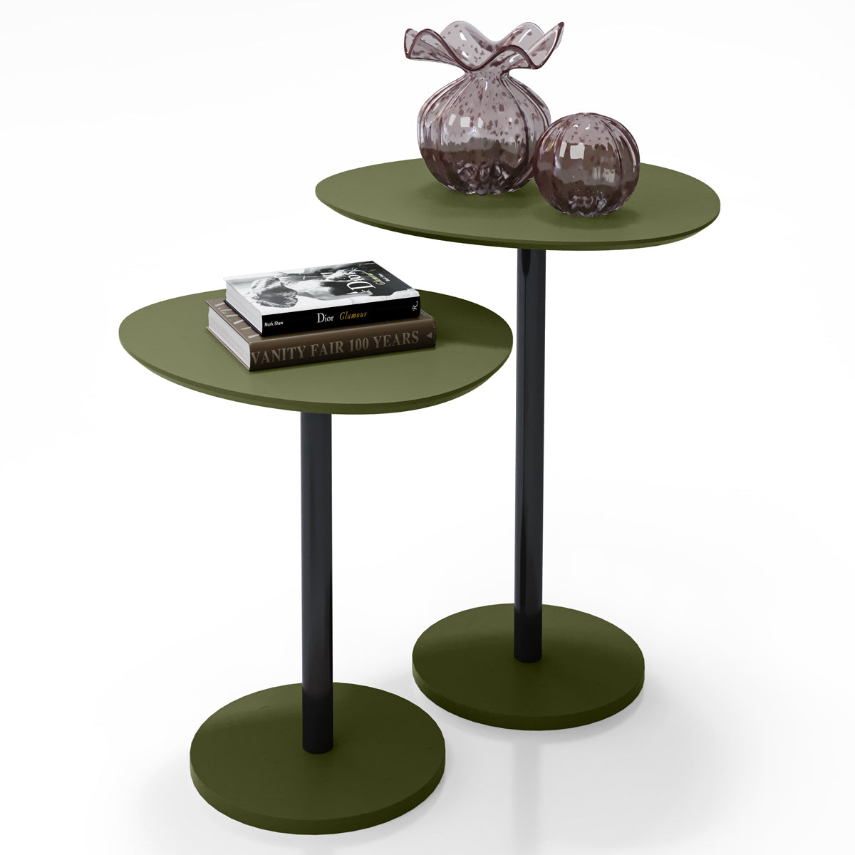 Conjunto 2 Mesas Laterais Design Vitta Orgânico Haste em Aço Preto para Decoração Apoio - LH Móveis