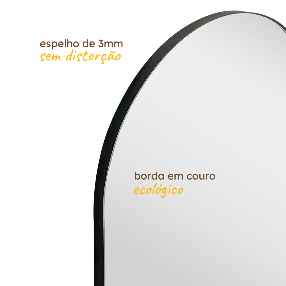 Espelho Decorativo Pílula 44x64 cm Moldura em Couro Legítimo Moderno e Sofisticado