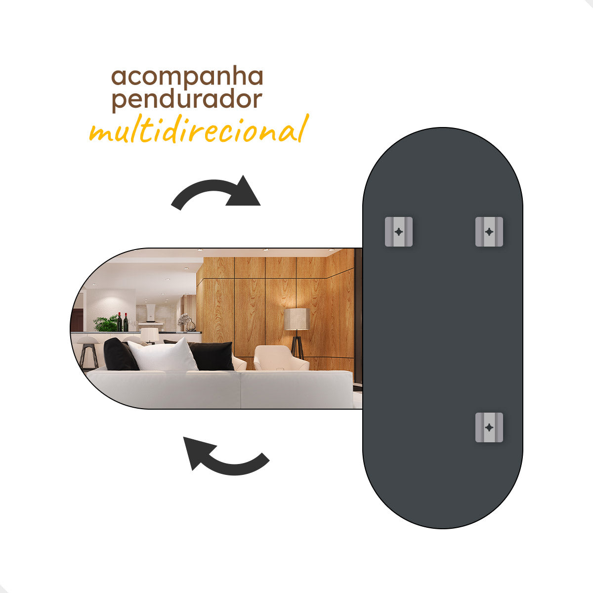 Espelho Decorativo Pílula 44x64 cm Moldura em Couro Legítimo Moderno e Sofisticado