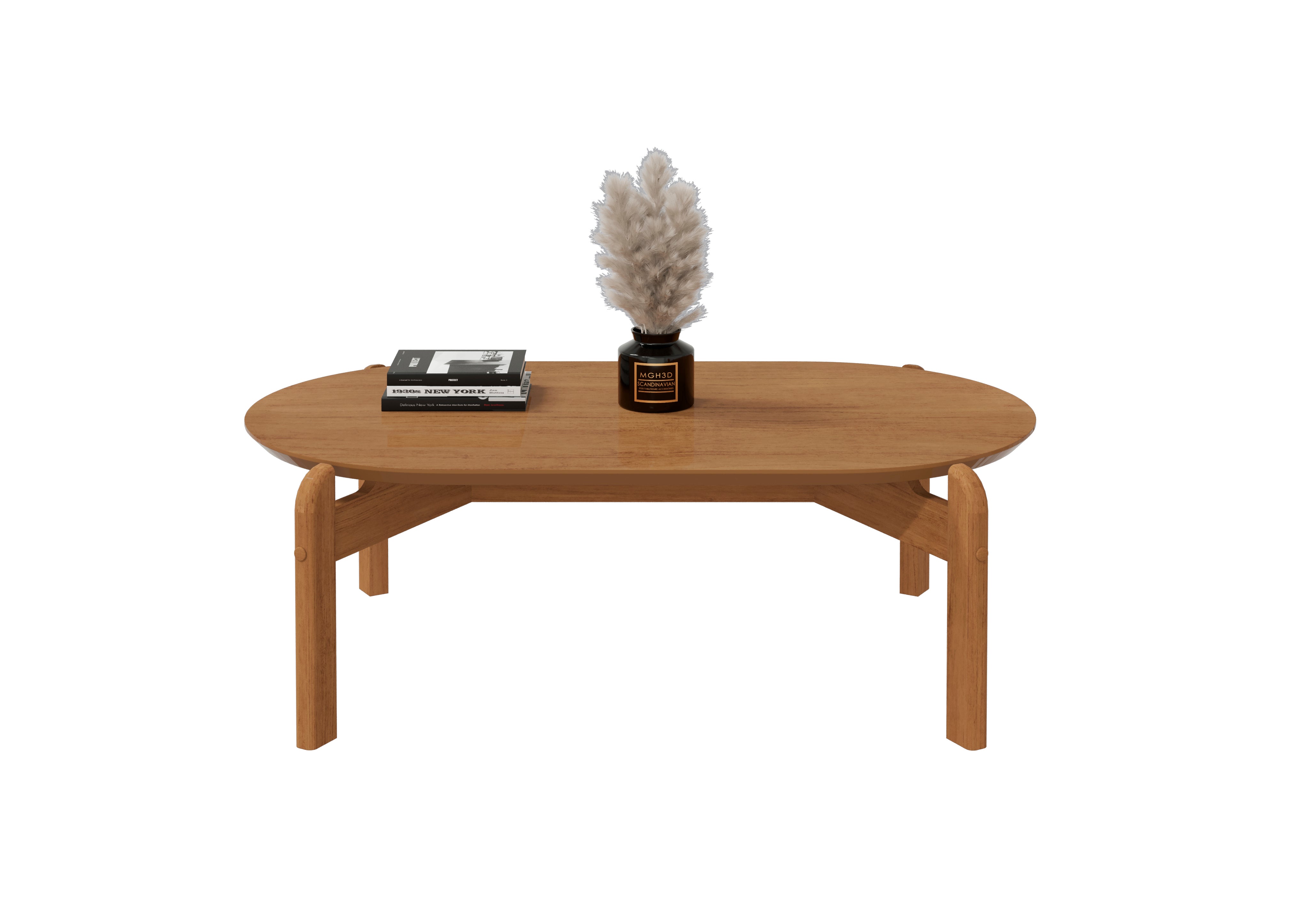 Mesa de Centro Lizz Apoio Base de Madeira Tampo Oblongo Decorativa - LH Móveis