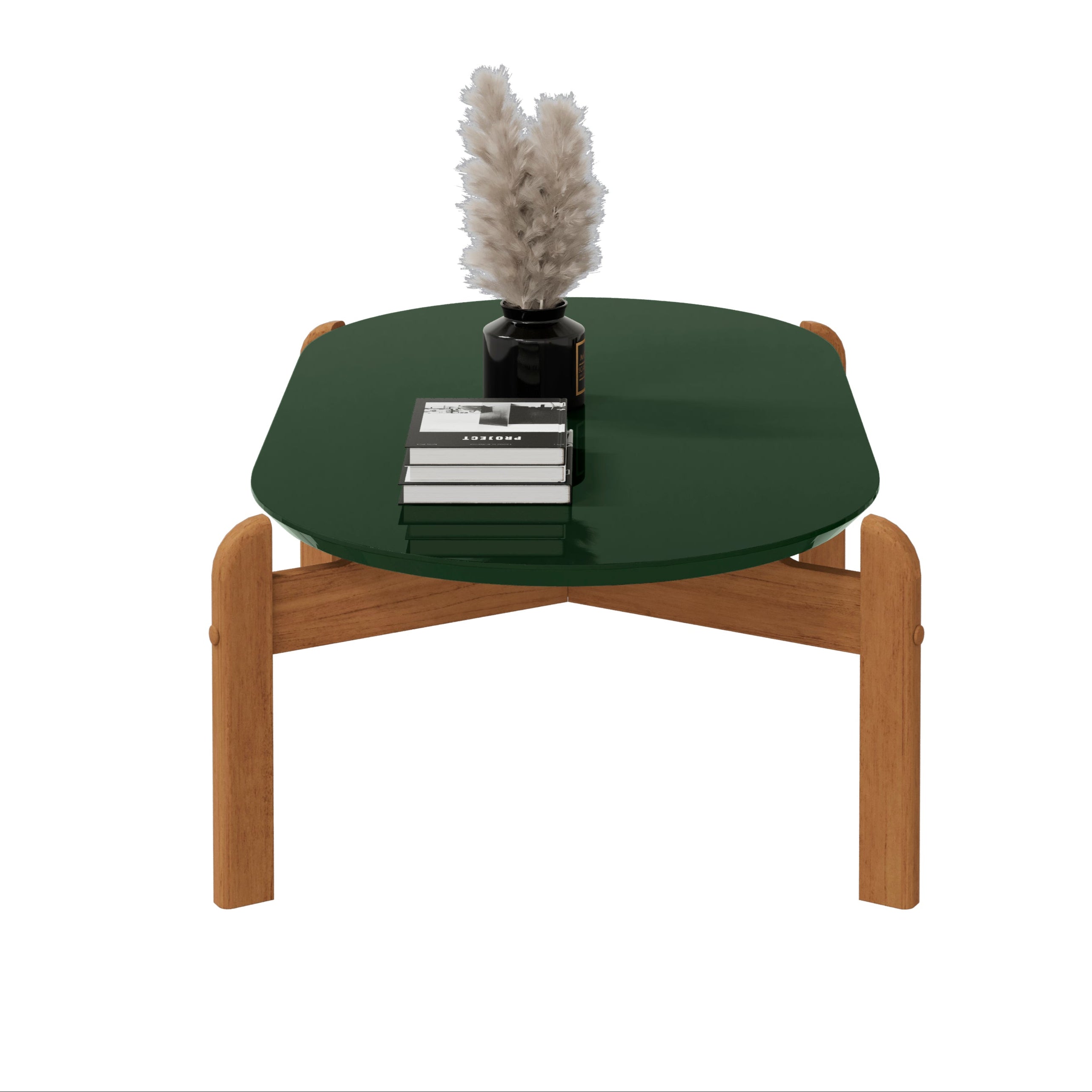 Mesa de Centro Lizz Apoio Base de Madeira Tampo Oblongo Decorativa - LH Móveis