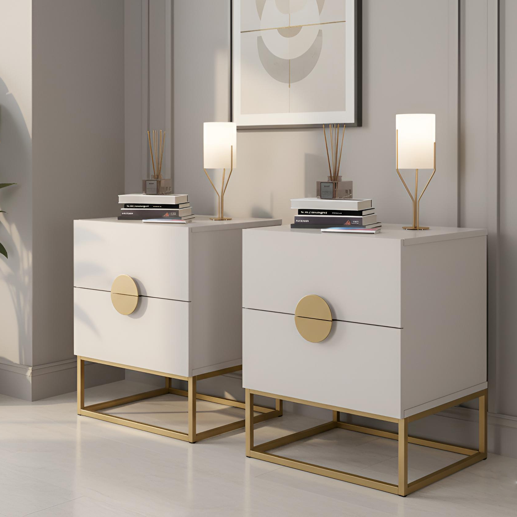 Kit 02 Mesa de Cabeceira Steel Luxo Modelo Industrial Com Pés de Aço e Puxador Meia Lua - LH Móveis