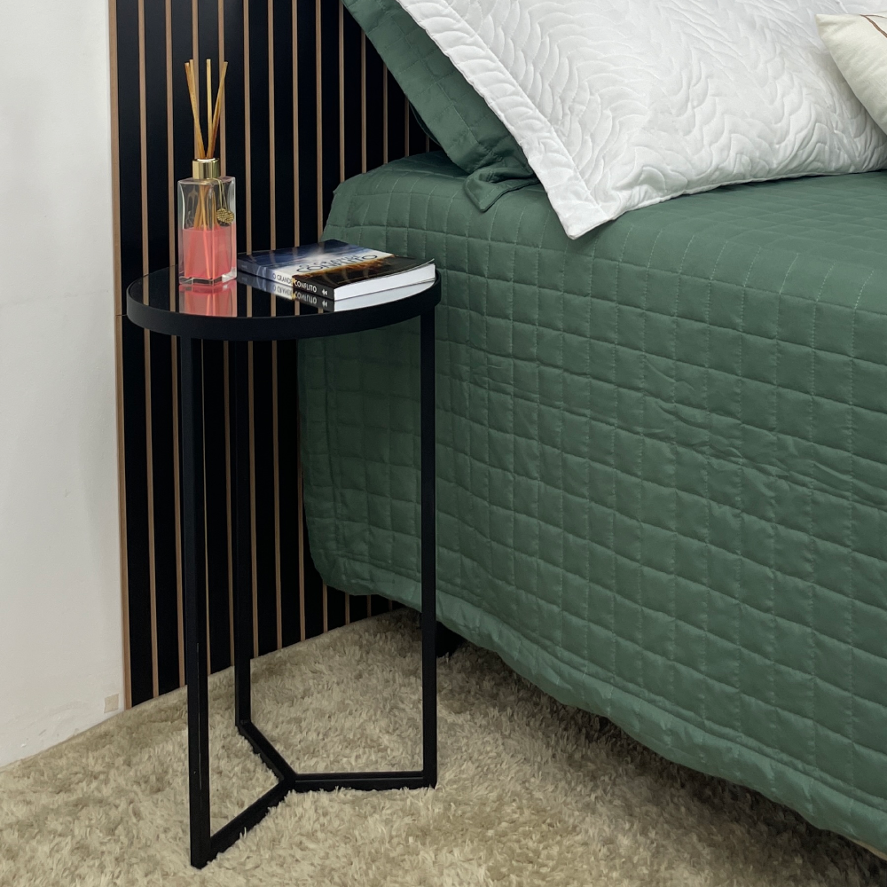 Mesa Lateral Unitária Steel Glass 56cm Base de Aço Tampo com Espelho - LH Móveis