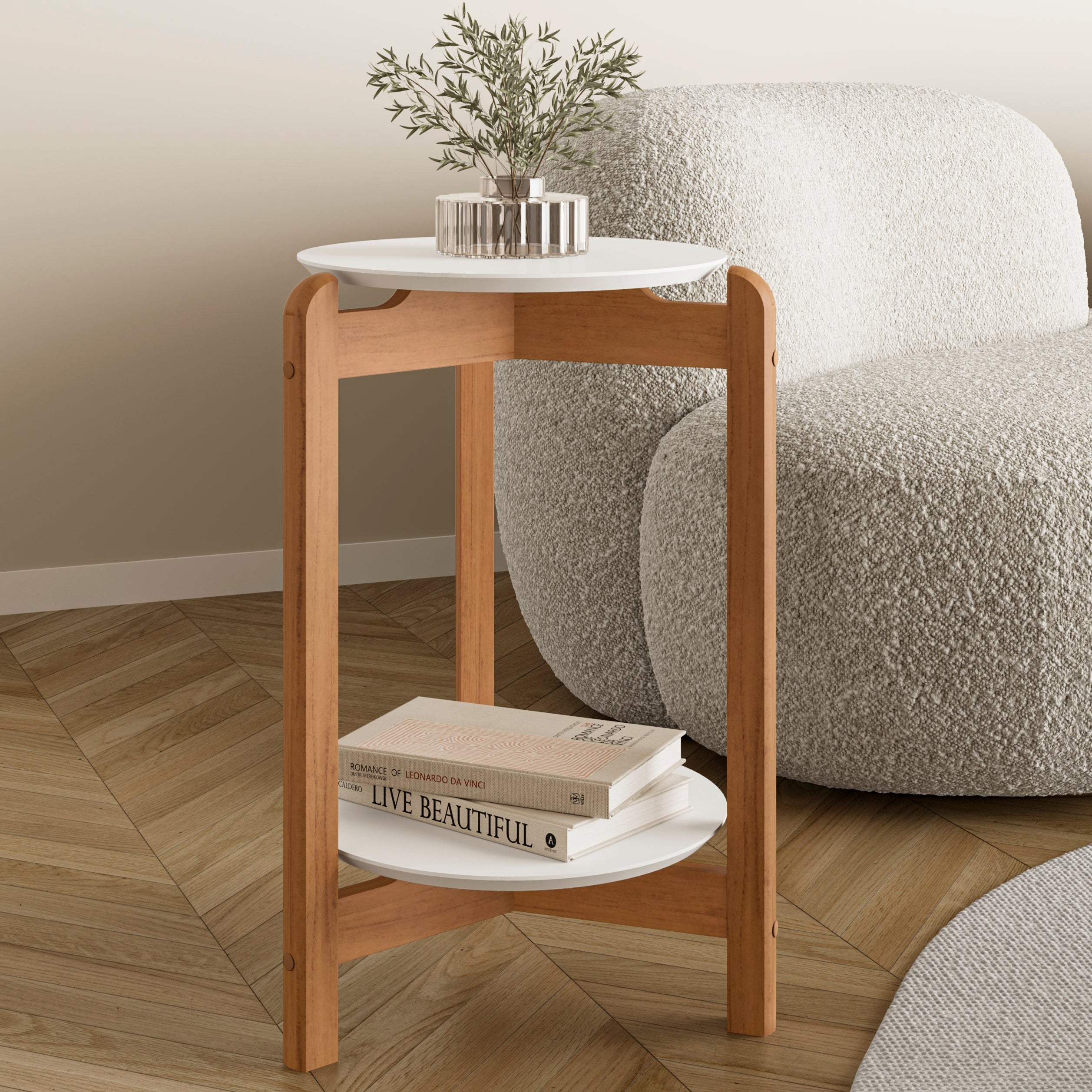 Mesa Lateral Base de Madeira Tampo em MDF Decorativa - LH Móveis