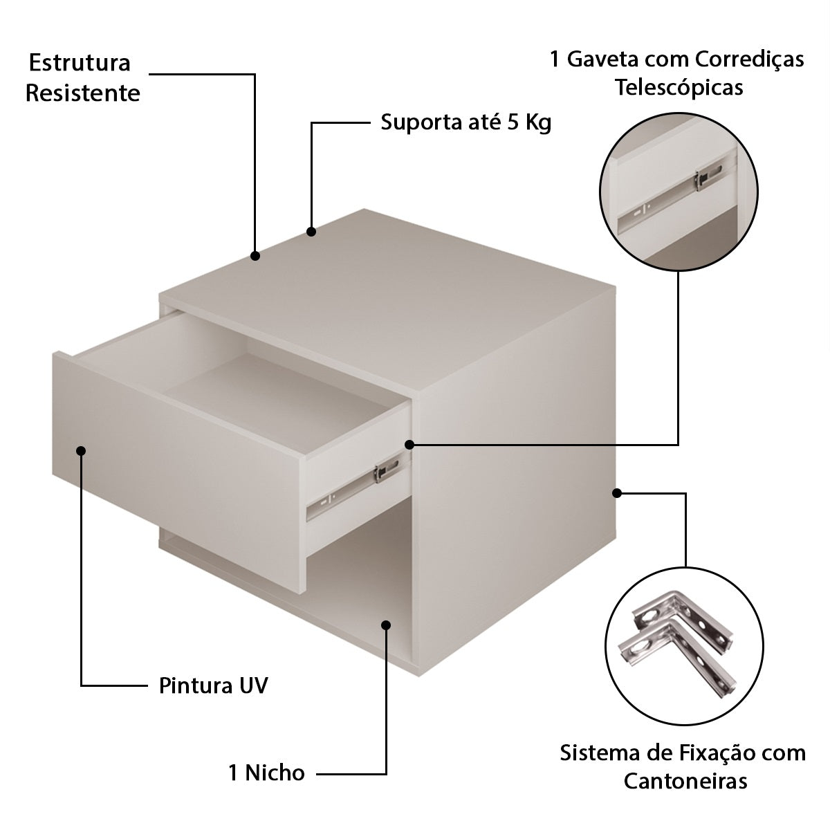 Conjunto Cabeceira Ripada em MDF Com 2 Mesas de Cabeceira Suspensa 1 Gaveta com Nicho - LH Móveis
