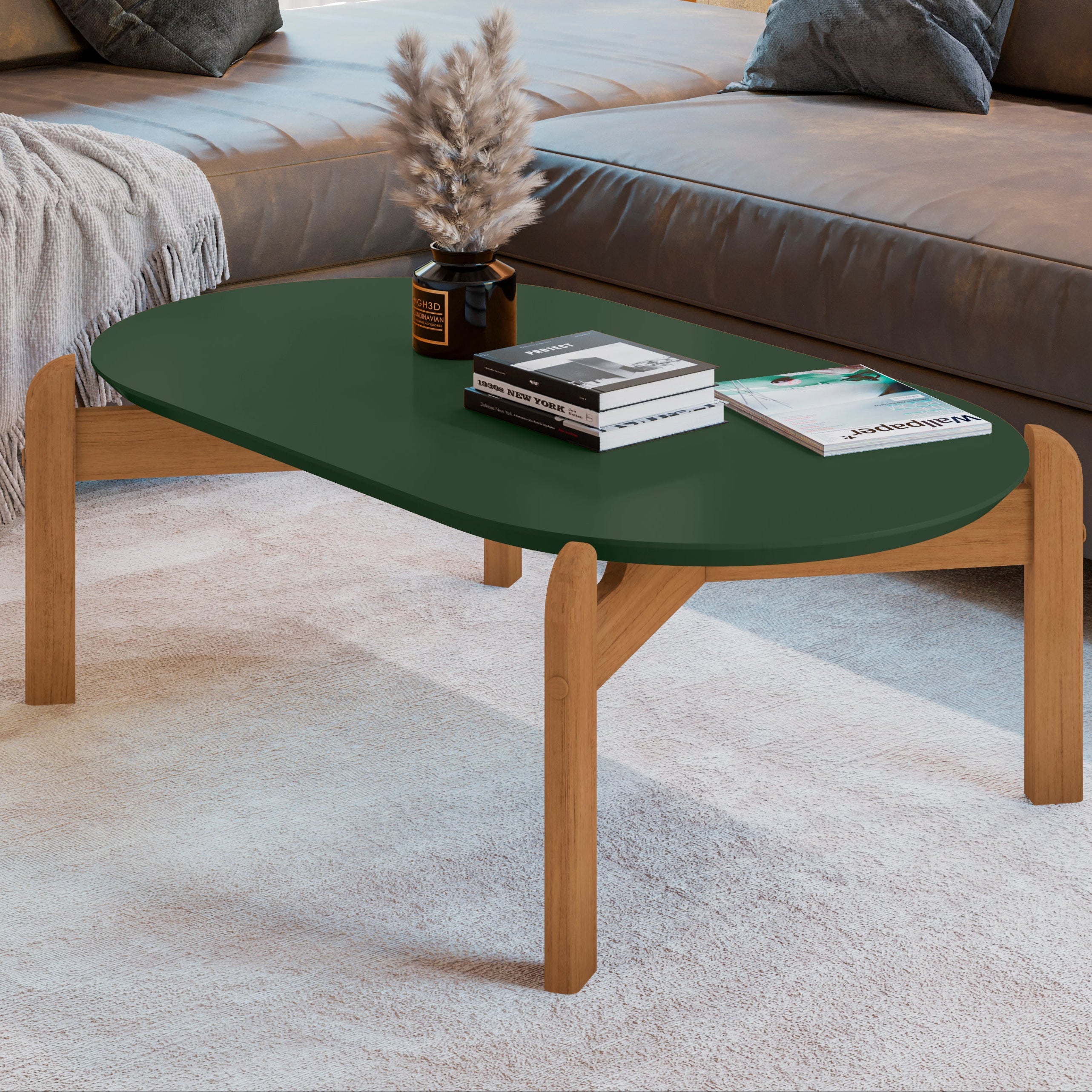 Mesa de Centro Lizz Apoio Base de Madeira Tampo Oblongo Decorativa - LH Móveis