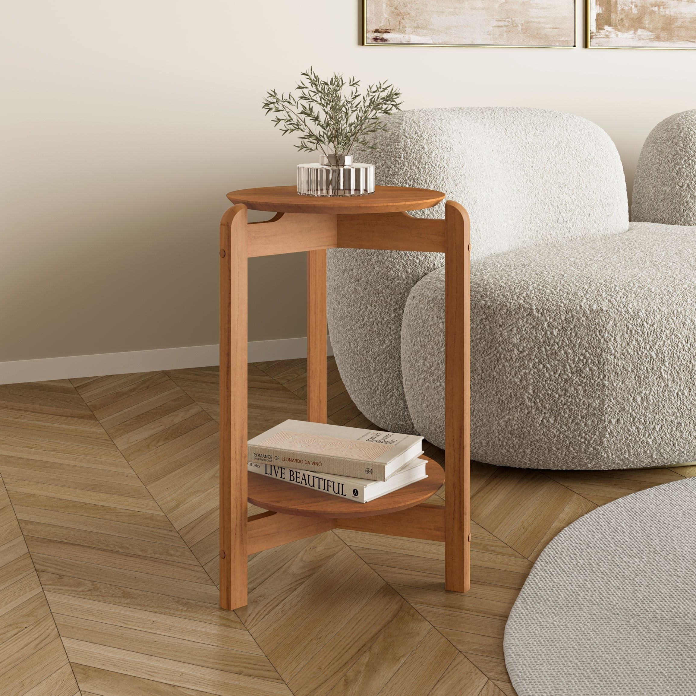 Mesa Lateral Base de Madeira Tampo em MDF Decorativa - LH Móveis