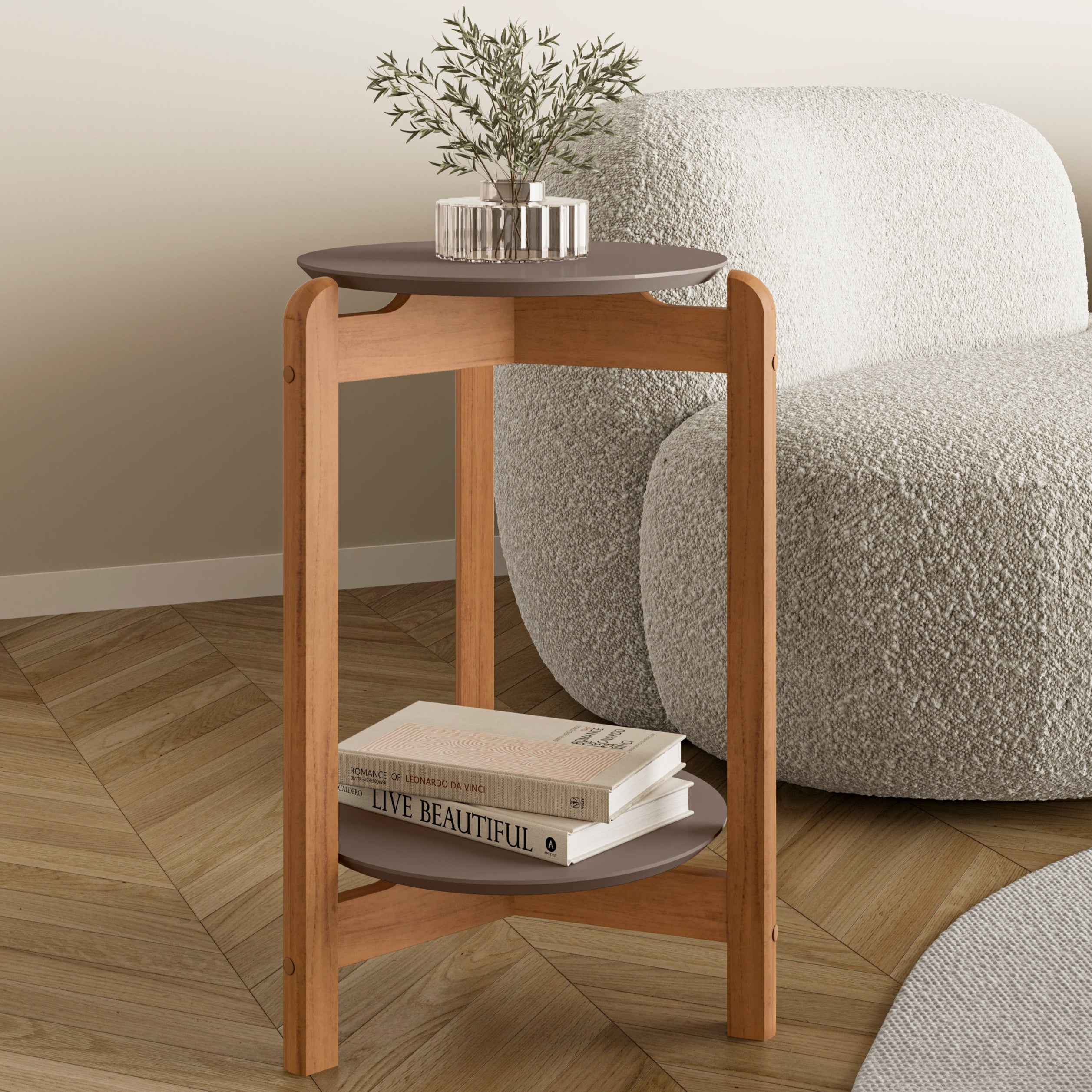 Mesa Lateral Base de Madeira Tampo em MDF Decorativa - LH Móveis