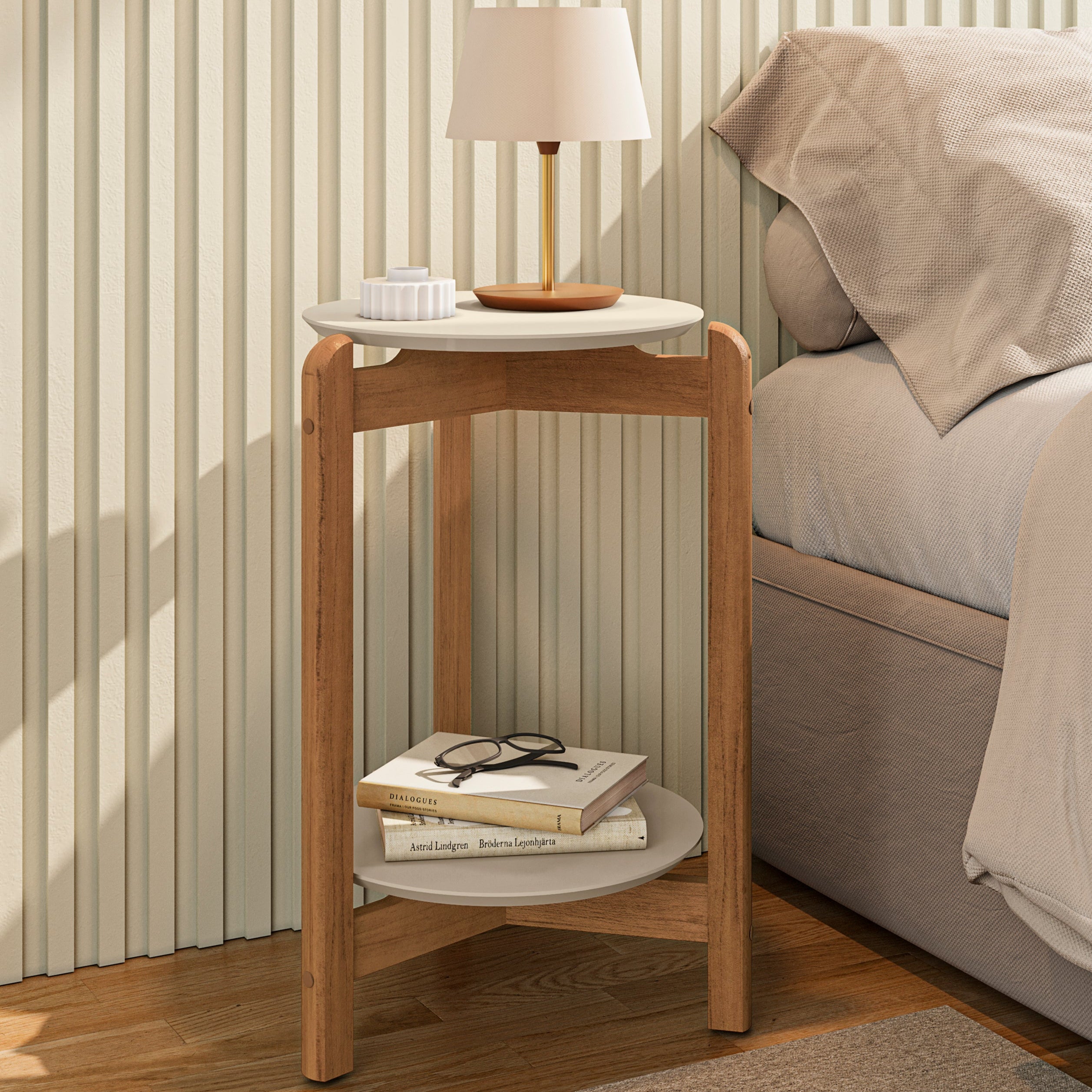 Mesa Lateral Base de Madeira Tampo em MDF Decorativa - LH Móveis