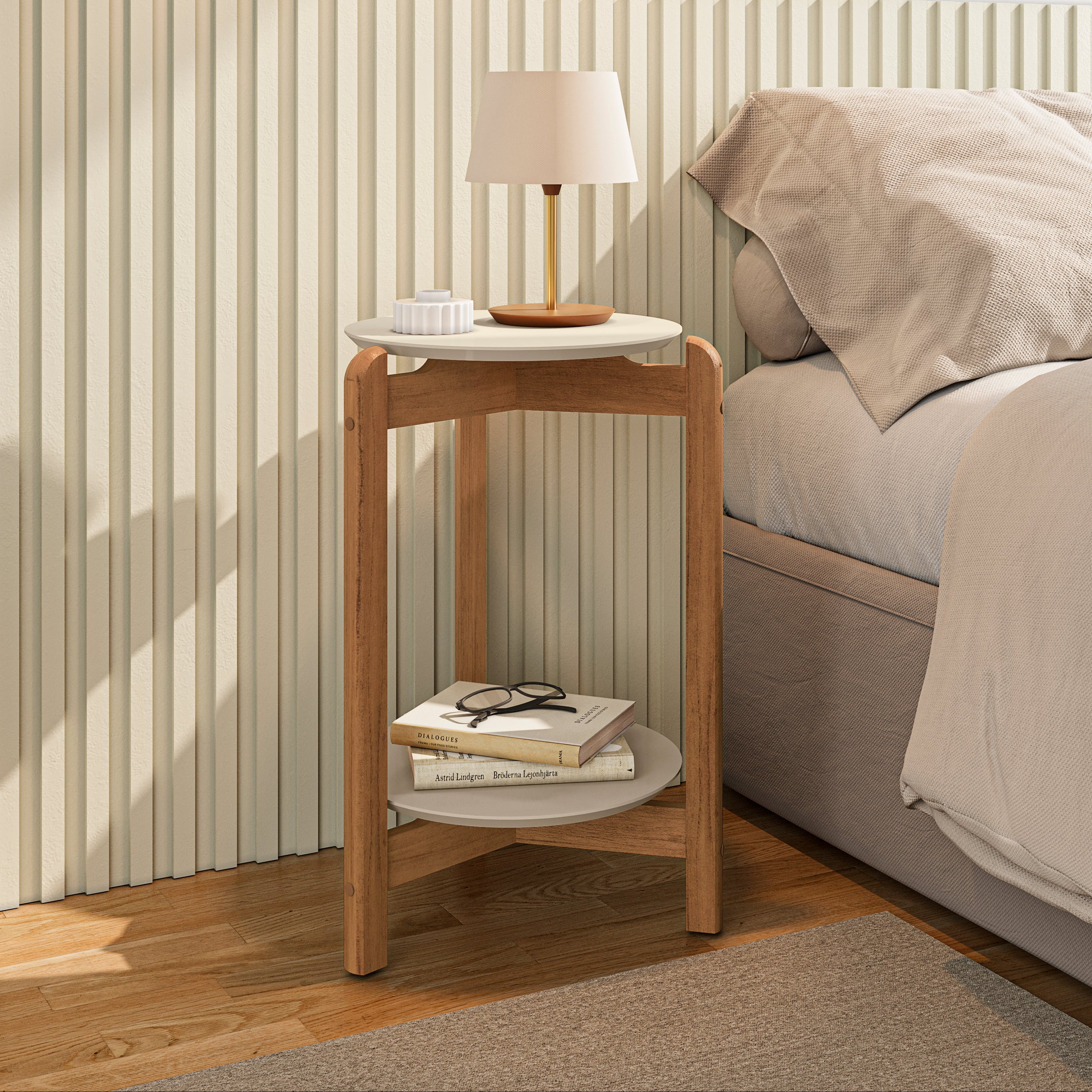 Mesa Lateral Base de Madeira Tampo em MDF Decorativa - LH Móveis