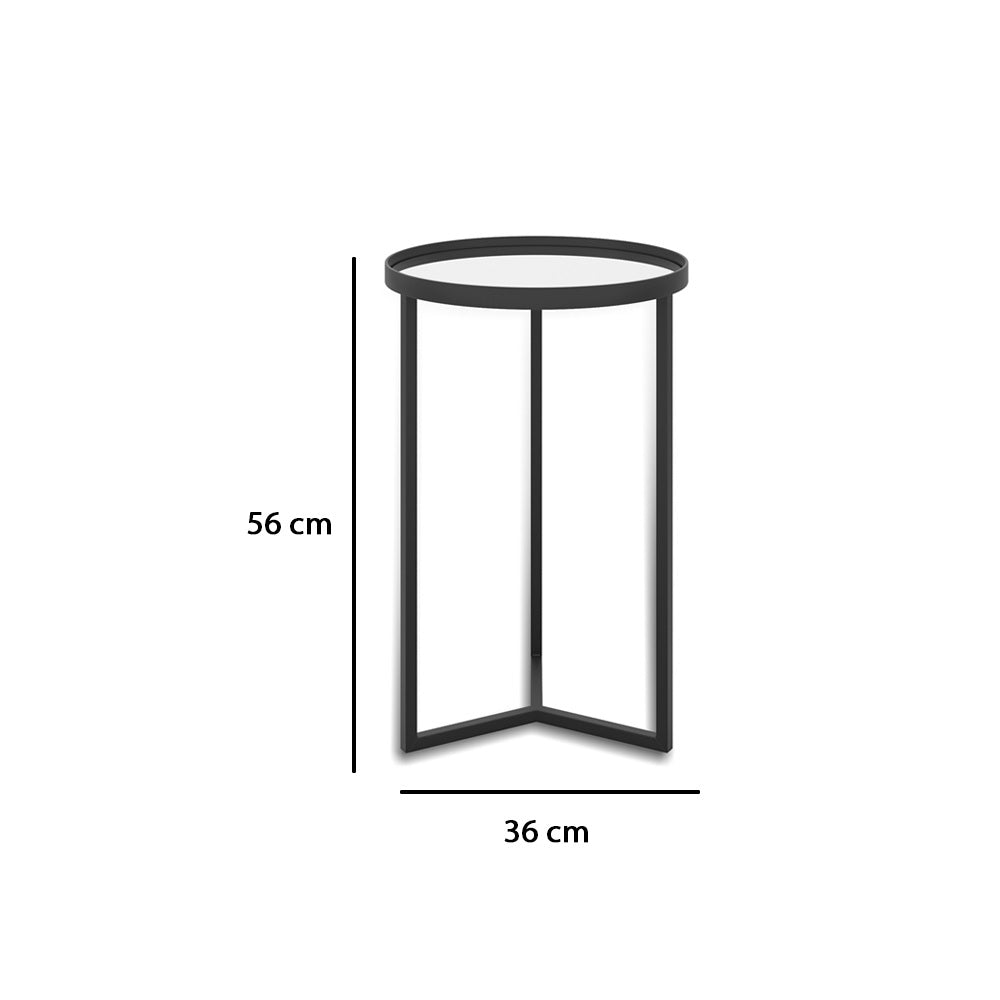 Mesa Lateral Unitária Steel Glass 56cm Base de Aço Tampo com Espelho - LH Móveis