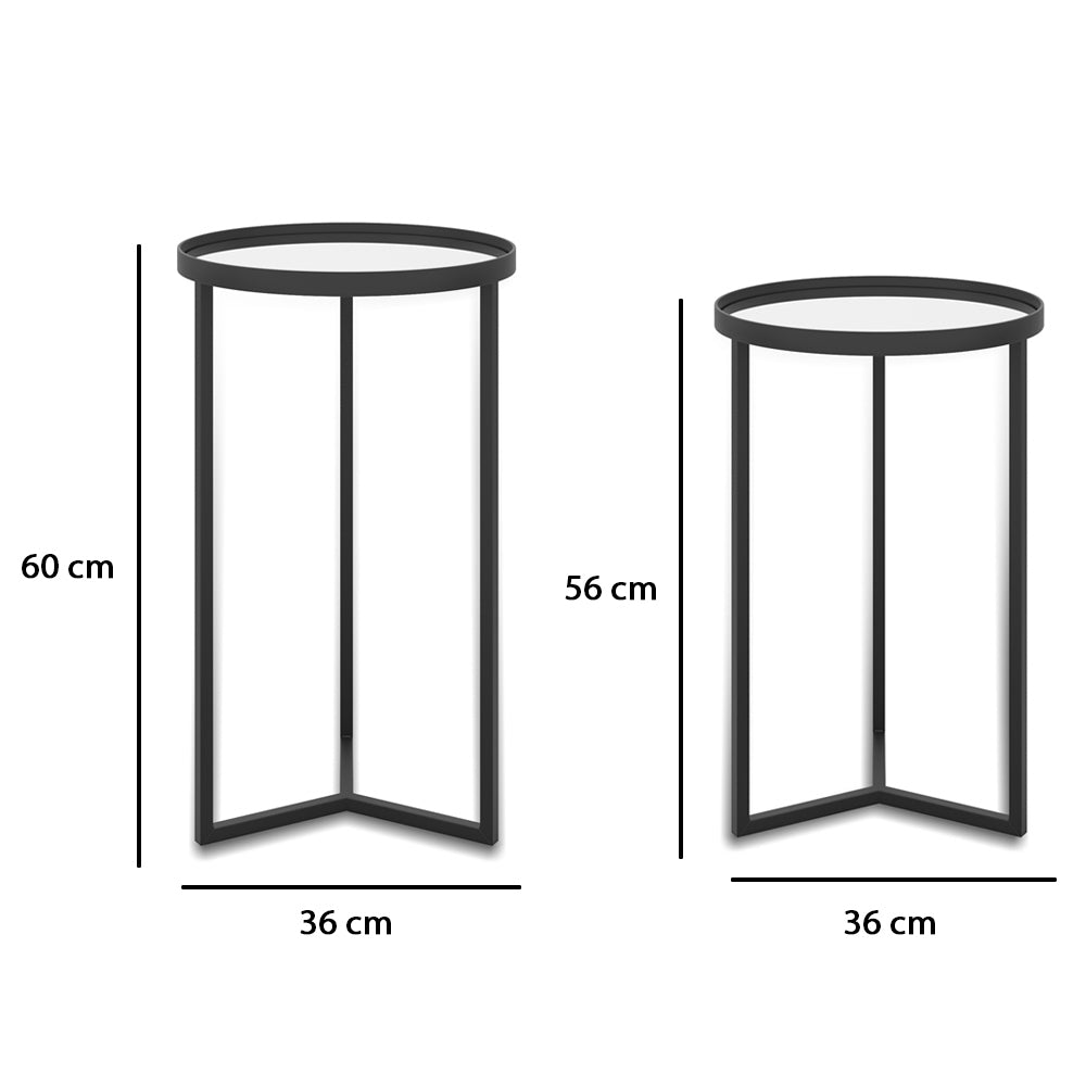 Conjunto Mesa Lateral Steel Glass Base de Aço Tampo com Espelho Estilo Industrial - LH Móveis