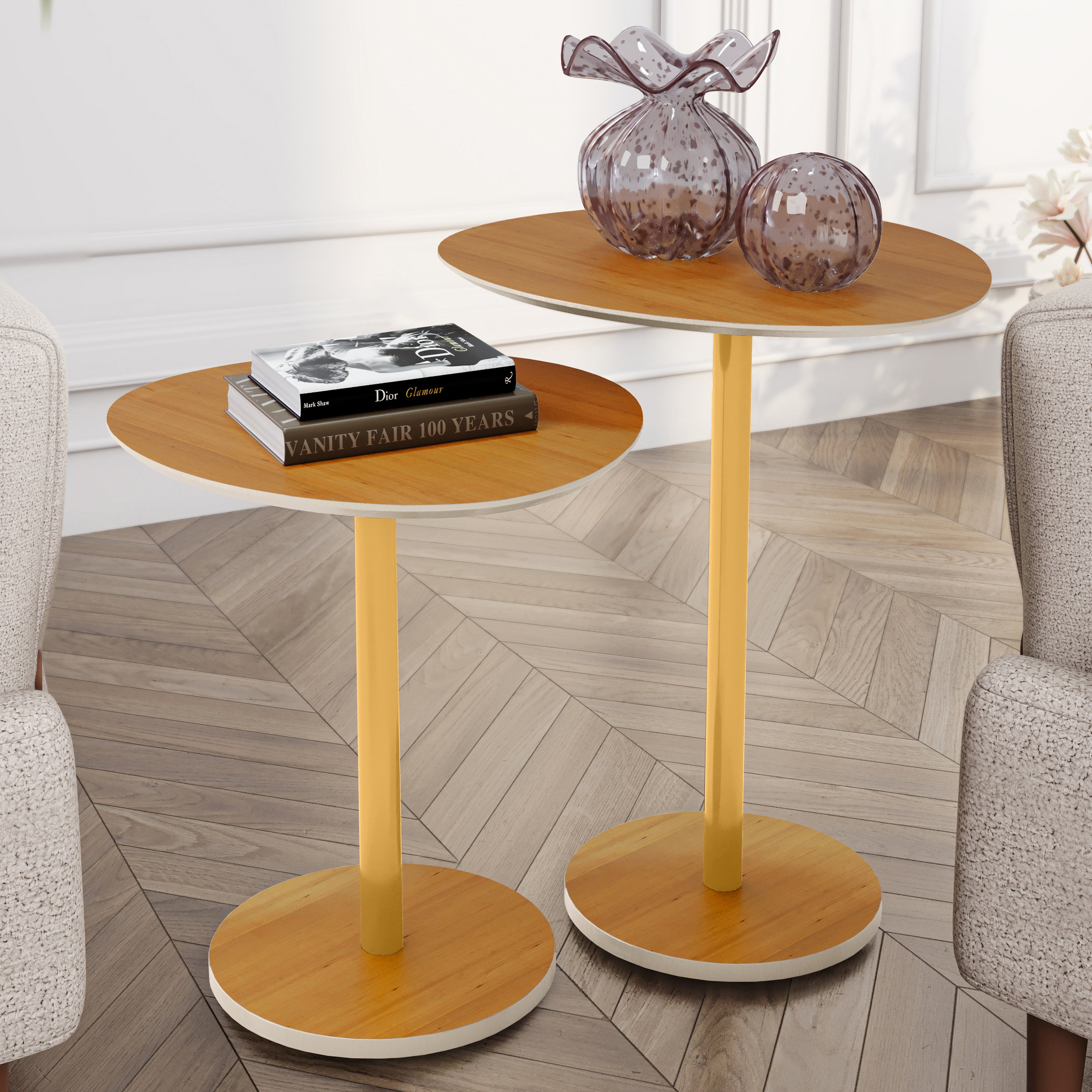 Conjunto 2 Mesas Laterais Design Orgânico para Decoração Apoio - LH Móveis