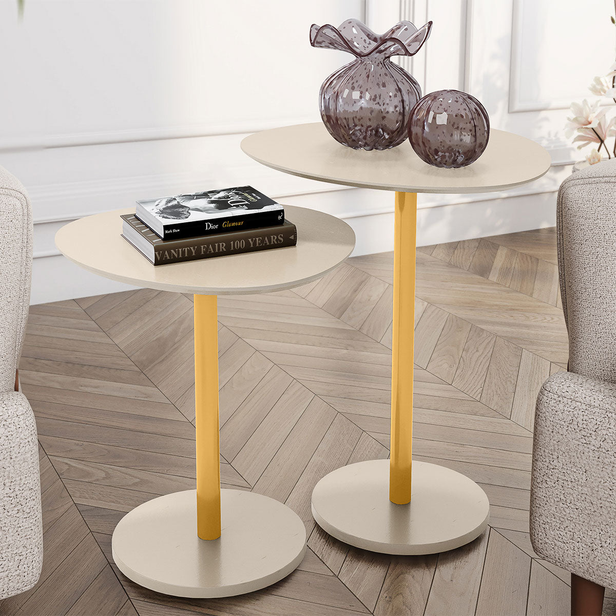 Conjunto 2 Mesas Laterais Design Orgânico para Decoração Apoio - LH Móveis