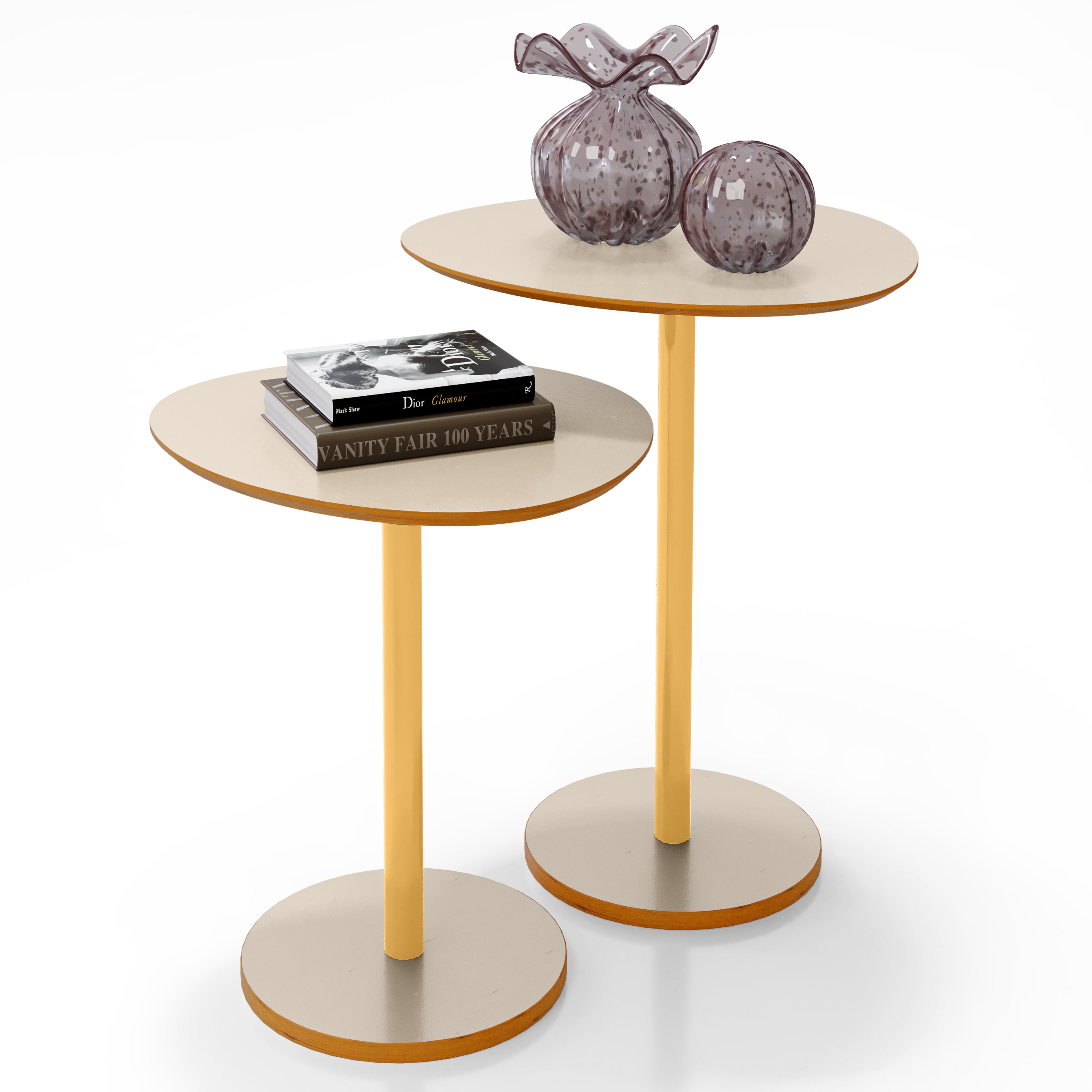 Conjunto Mesa Lateral Vitta Design Orgânico em MDF Haste Dourada Para Decoração - LH Móveis