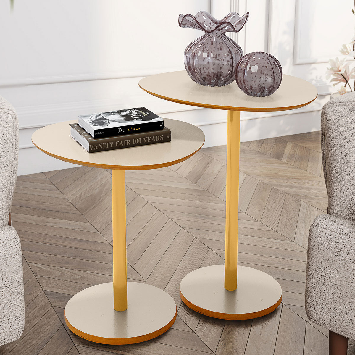 Conjunto 2 Mesas Laterais Design Orgânico para Decoração Apoio - LH Móveis