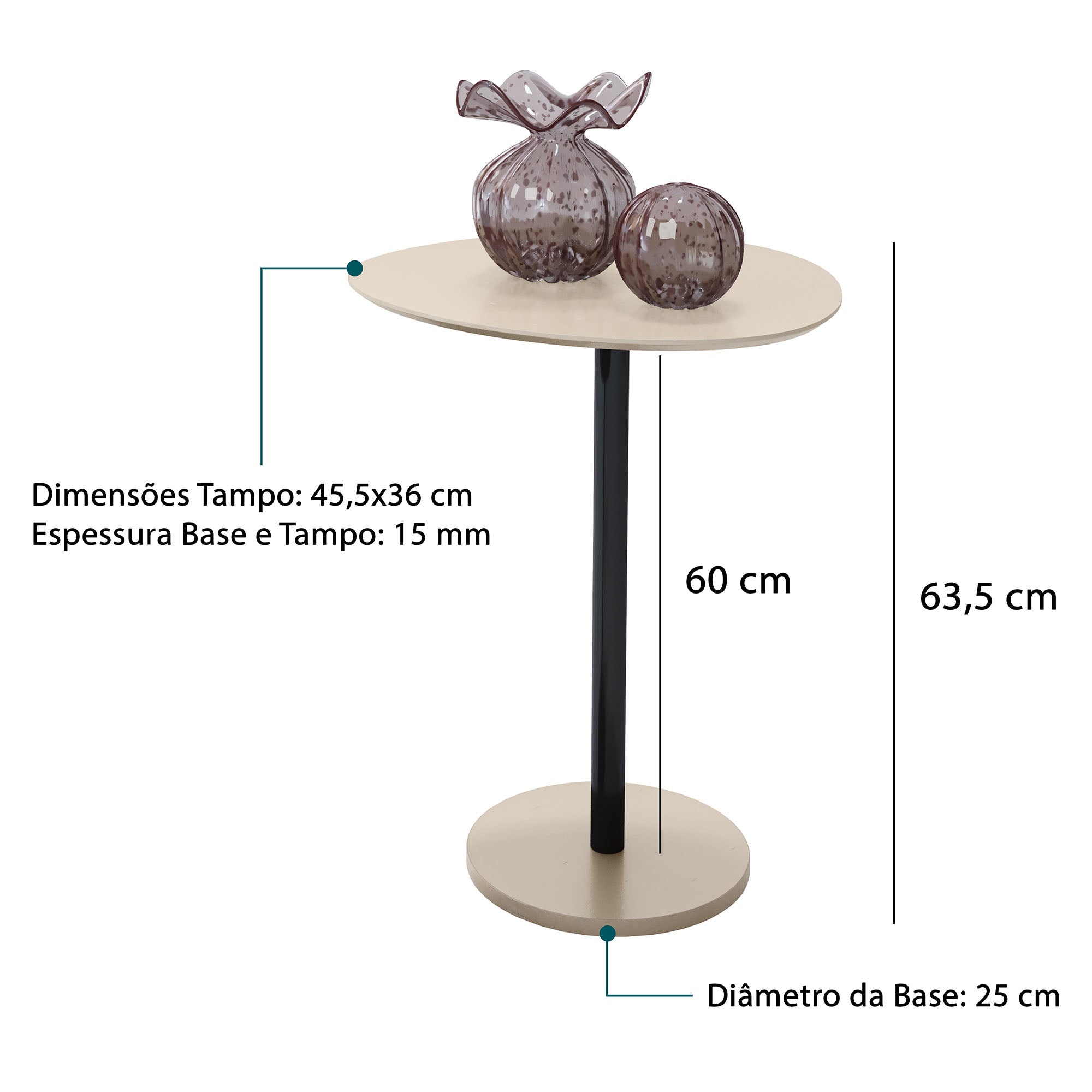 Mesa Lateral Unitária Vitta Design Orgânico em MDF Com Base em Aço - LH Móveis