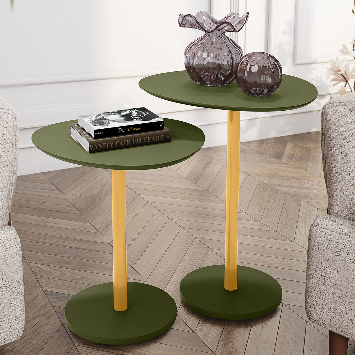 Conjunto 2 Mesas Laterais Design Orgânico para Decoração Apoio - LH Móveis