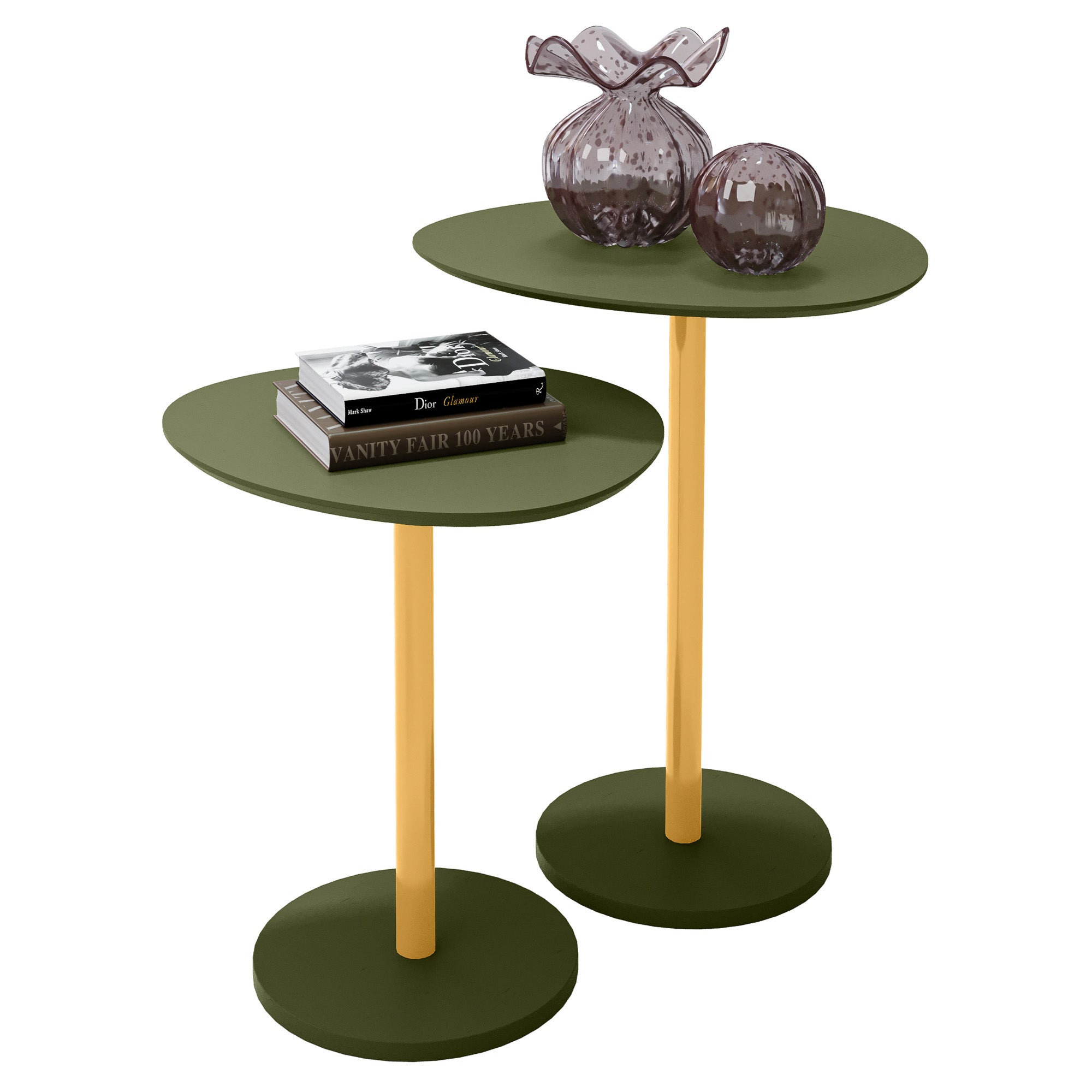 Conjunto Mesa Lateral Vitta Design Orgânico em MDF Haste Dourada Para Decoração - LH Móveis