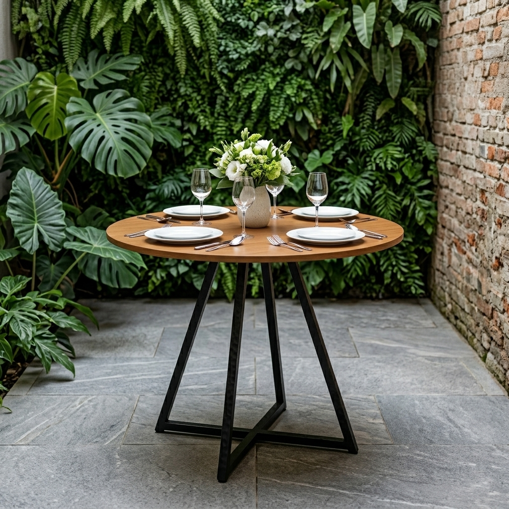 Mesa de Jantar e Reunião Requinte 90 cm Redonda Tampo MDF Estilo Industrial Pés Aço Design Moderno Resistente - LH Móveis