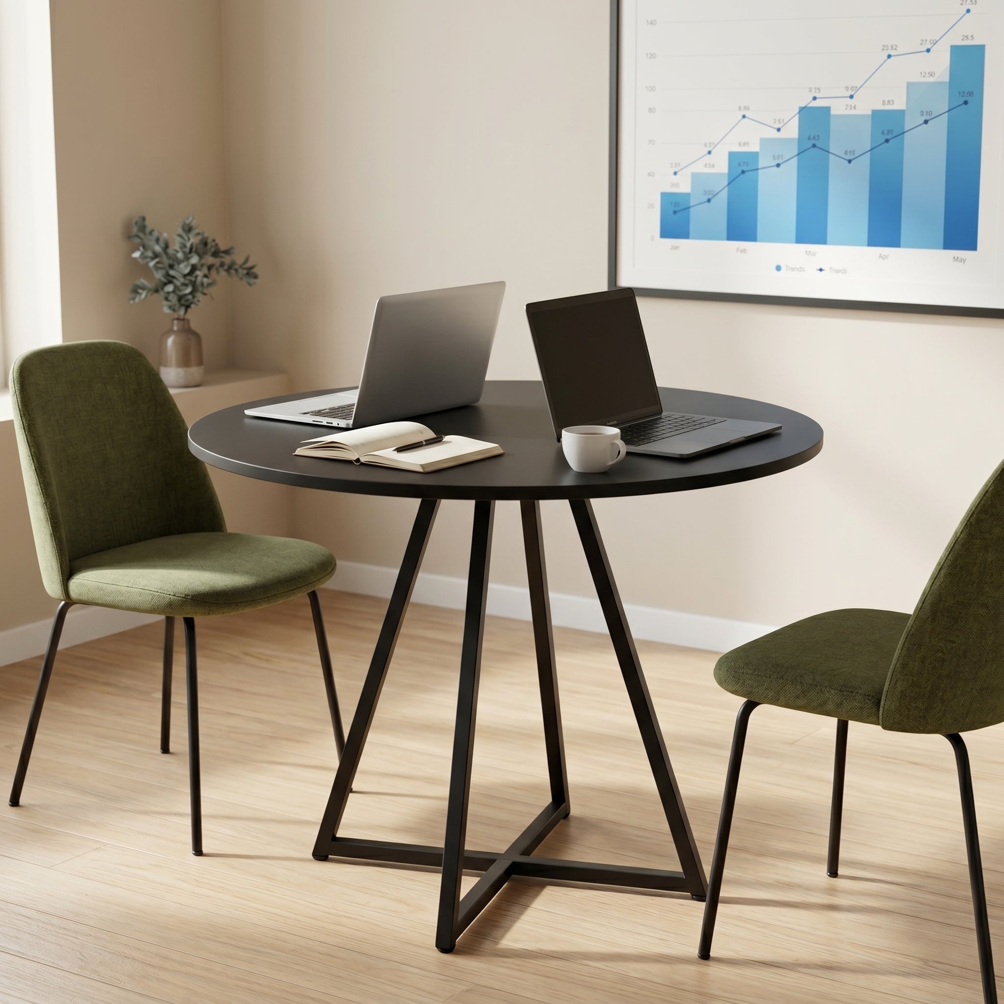 Mesa de Jantar e Reunião Requinte 90 cm Redonda Tampo MDF Estilo Industrial Pés Aço Design Moderno Resistente - LH Móveis