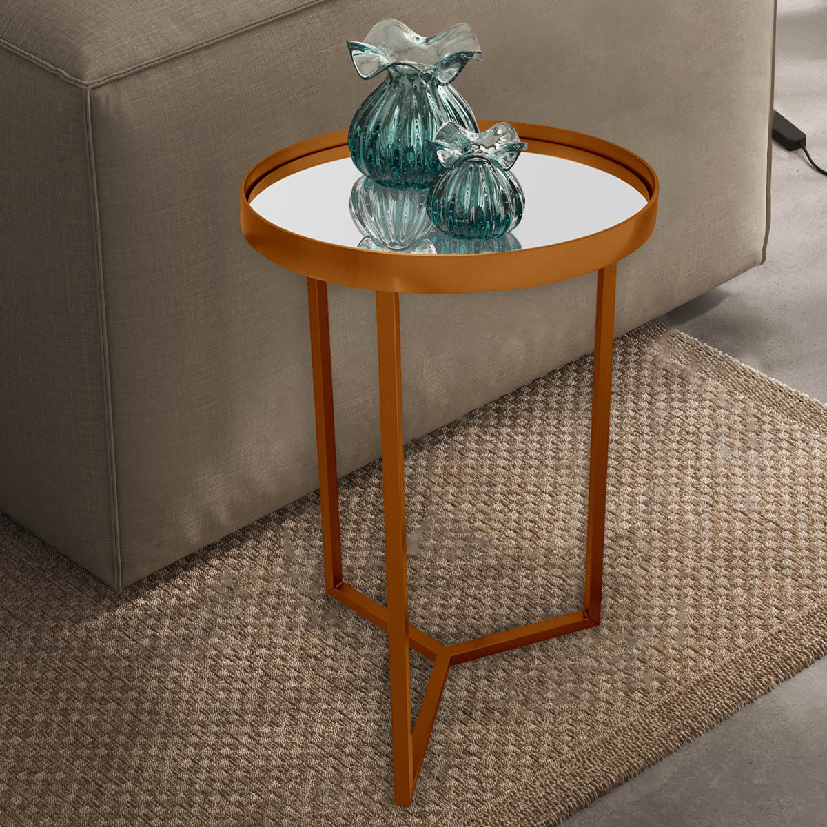 Mesa Lateral Unitária Steel Glass 56cm Base de Aço Tampo com Espelho - LH Móveis