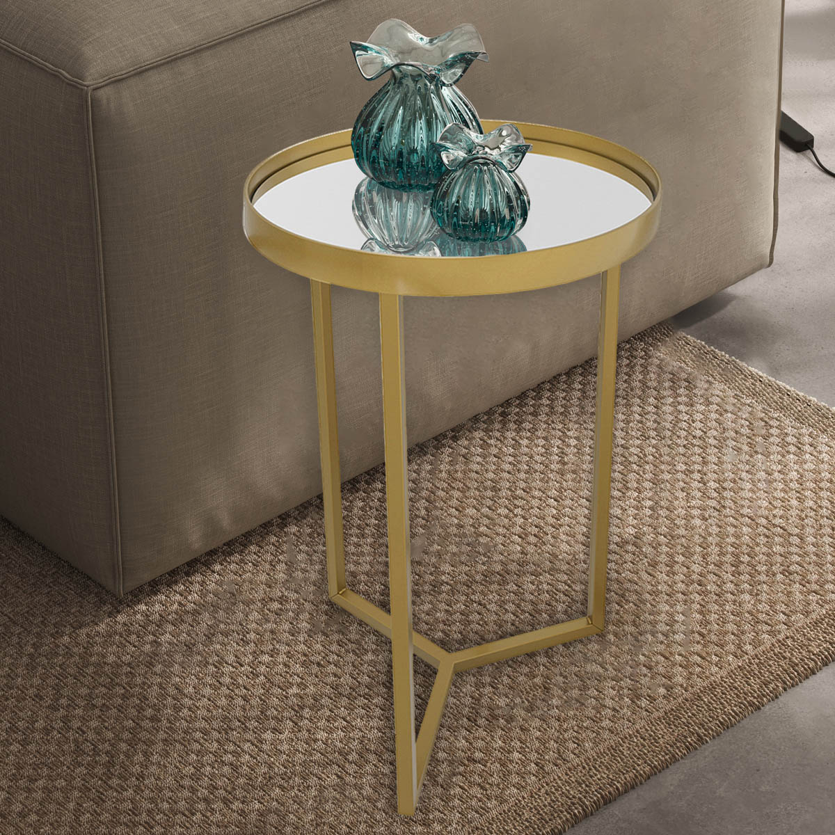 Mesa Lateral Unitária Steel Glass 56cm Base de Aço Tampo com Espelho - LH Móveis