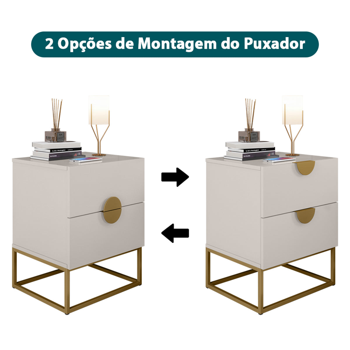 Mesa de Cabeceira Steel Luxo Modelo Industrial Com Pés de Aço e Puxador Meia Lua - LH Móveis