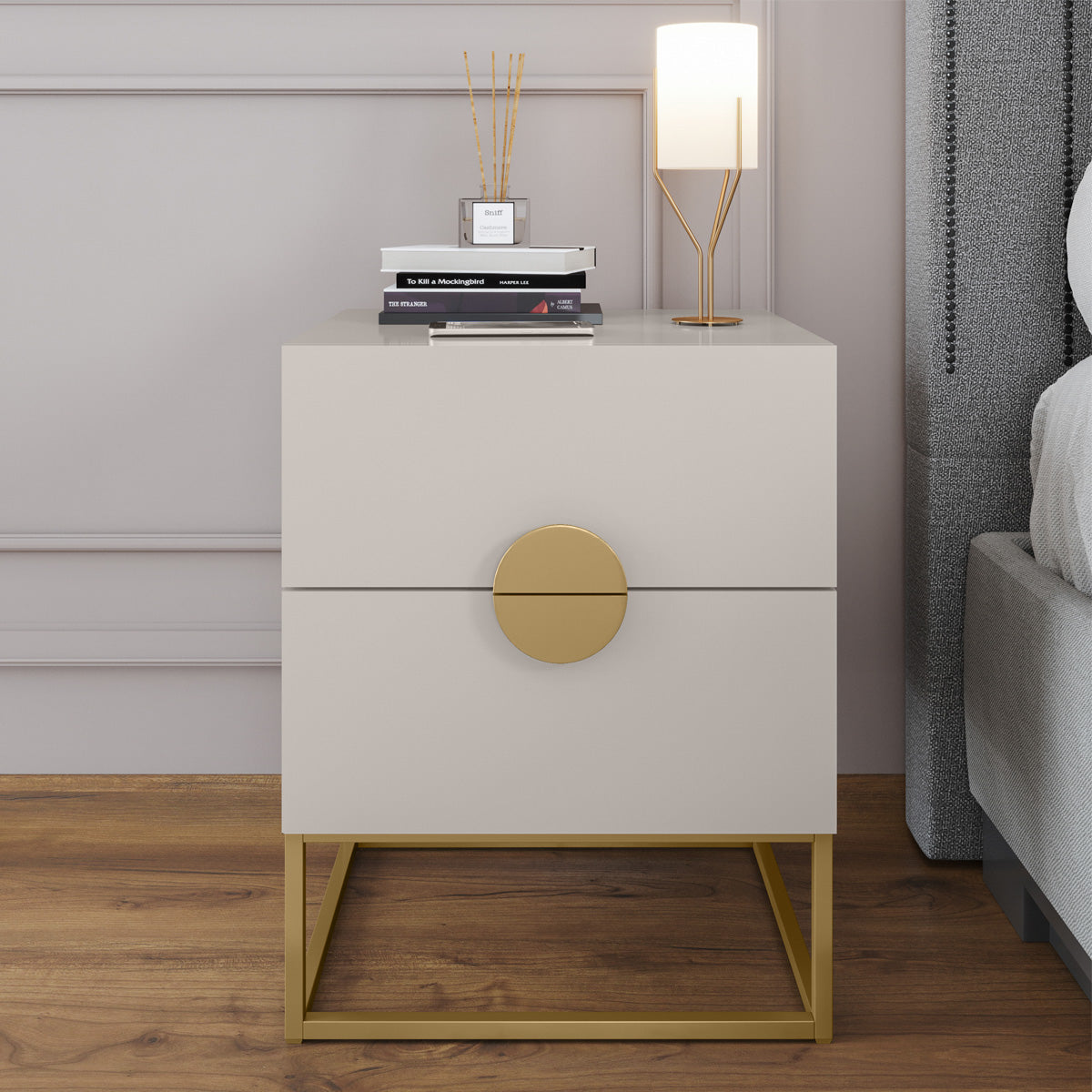 Kit 02 Mesa de Cabeceira Steel Luxo Modelo Industrial Com Pés de Aço e Puxador Meia Lua - LH Móveis