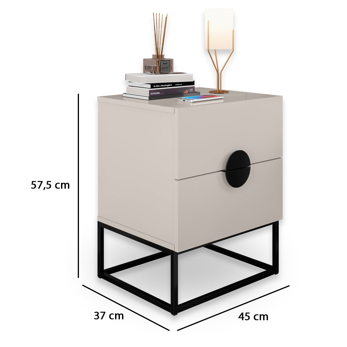 Mesa de Cabeceira Steel Glass Base de Aço Estilo Industrial com 2 Gavetas - LH Móveis