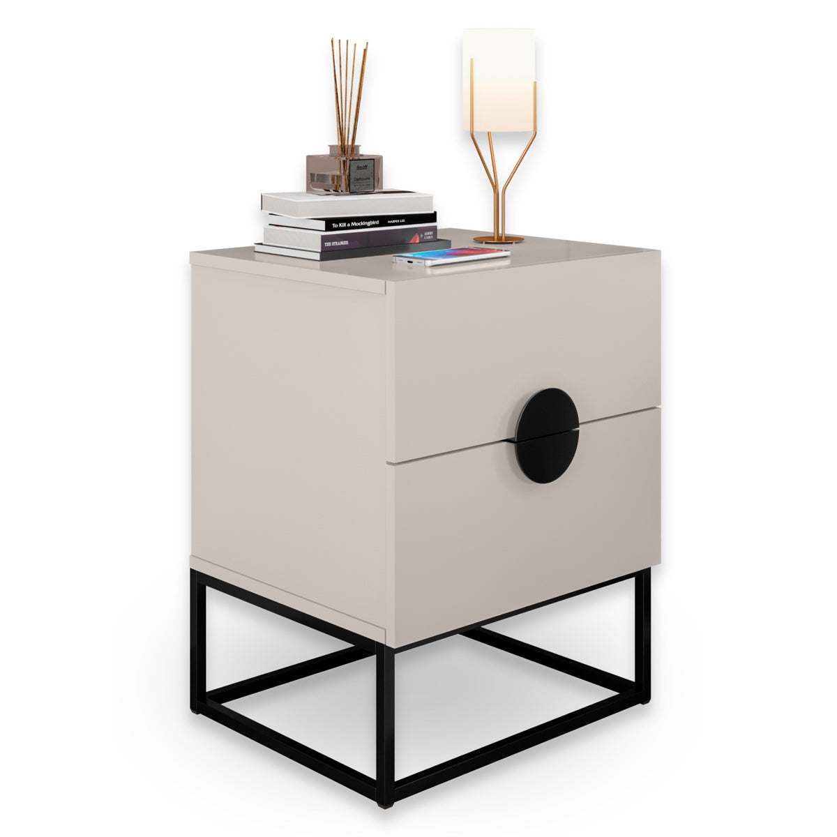 Mesa de Cabeceira Steel Luxo Modelo Industrial Com Pés de Aço e Puxador Meia Lua - LH Móveis