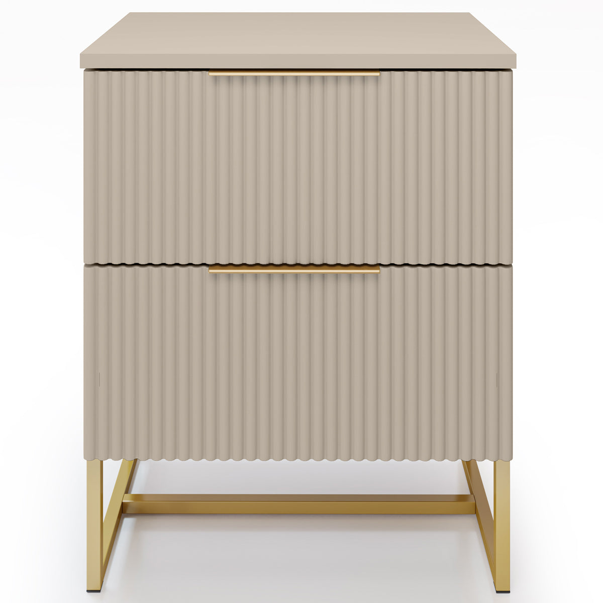 Mesa de Cabeceira Lumia Detalhe Ripado 100% MDF Com 2 Gavetas Puxador Slim Base de Aço - LH Móveis