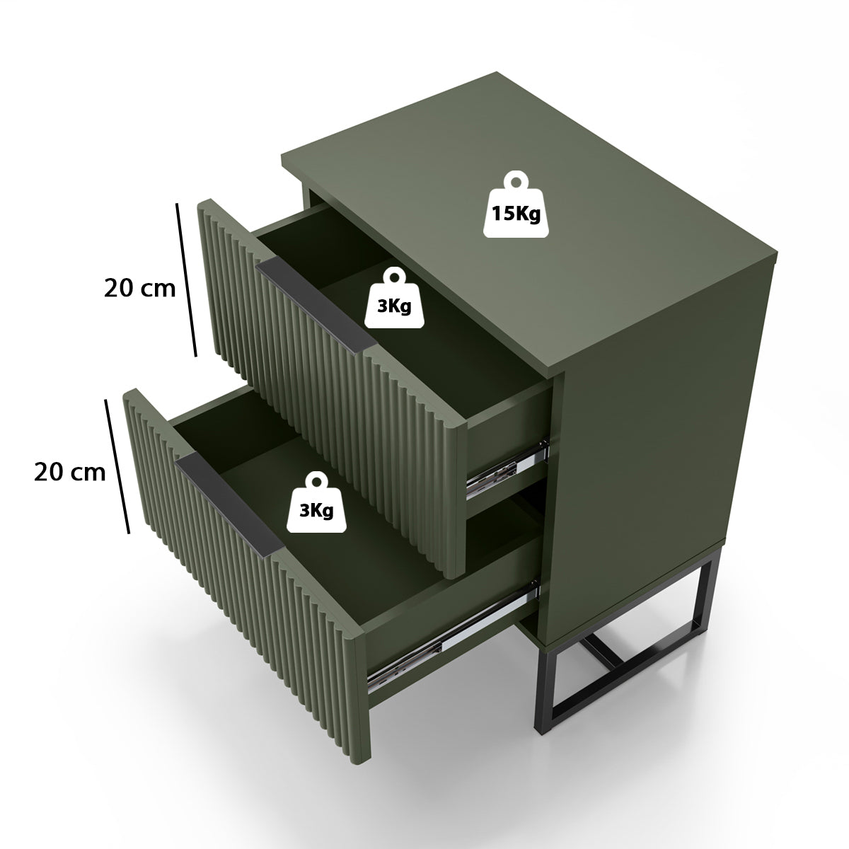 Mesa de Cabeceira Lumia Detalhe Ripado 100% MDF Com 2 Gavetas Puxador Slim Base de Aço - LH Móveis