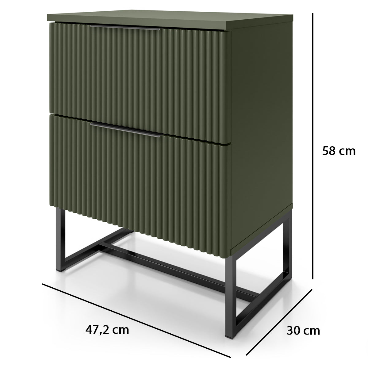Conjunto 2 Mesas de Cabeceira Lumia Detalhe Ripado Abaulado 2 Gavetas Base de Aço Puxador Slim - LH Móveis