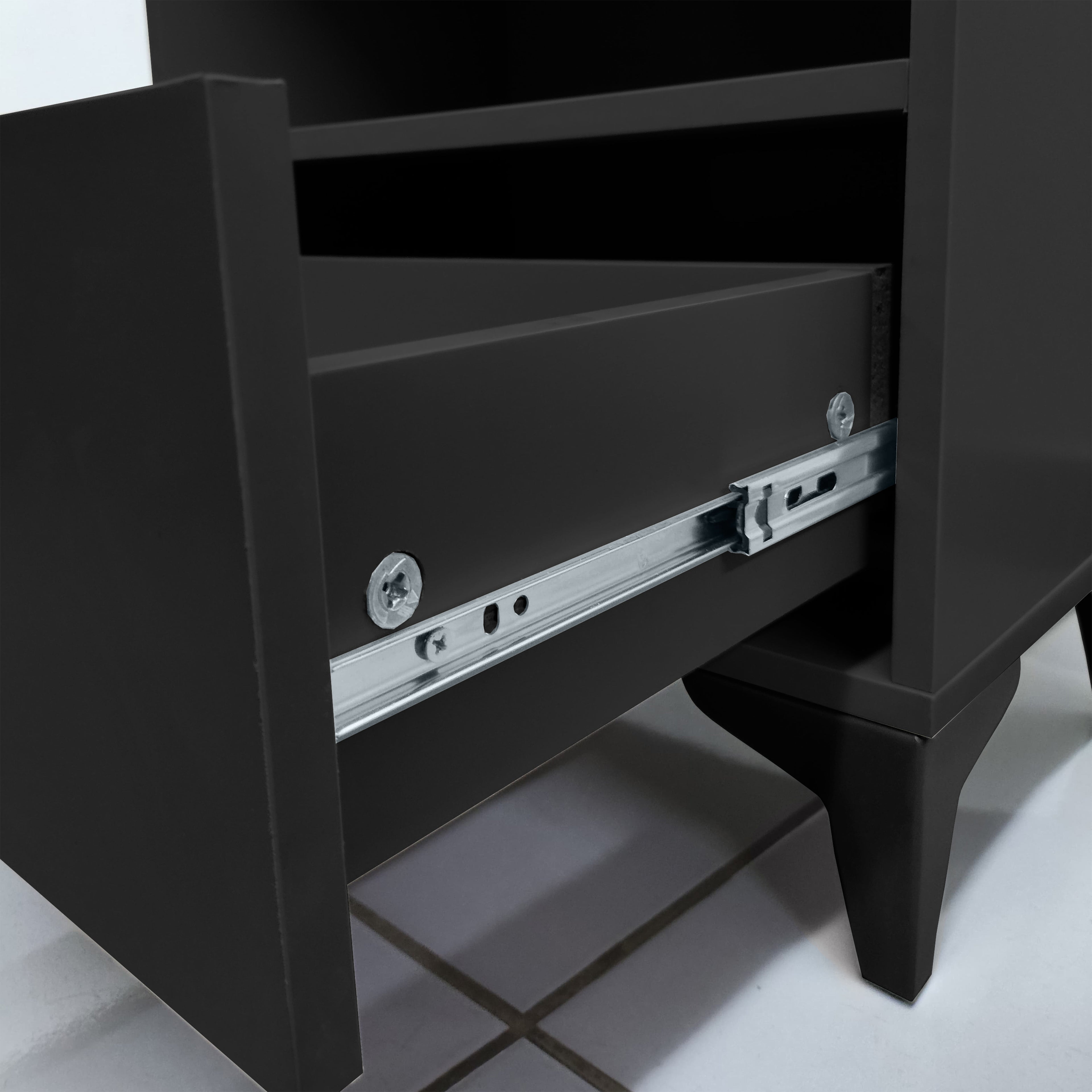 Mesa de Cabeceira Industrial Vegas com 1 Gaveta Corrediça Telescópica Nicho Versátil Base de Aço - LH Móveis