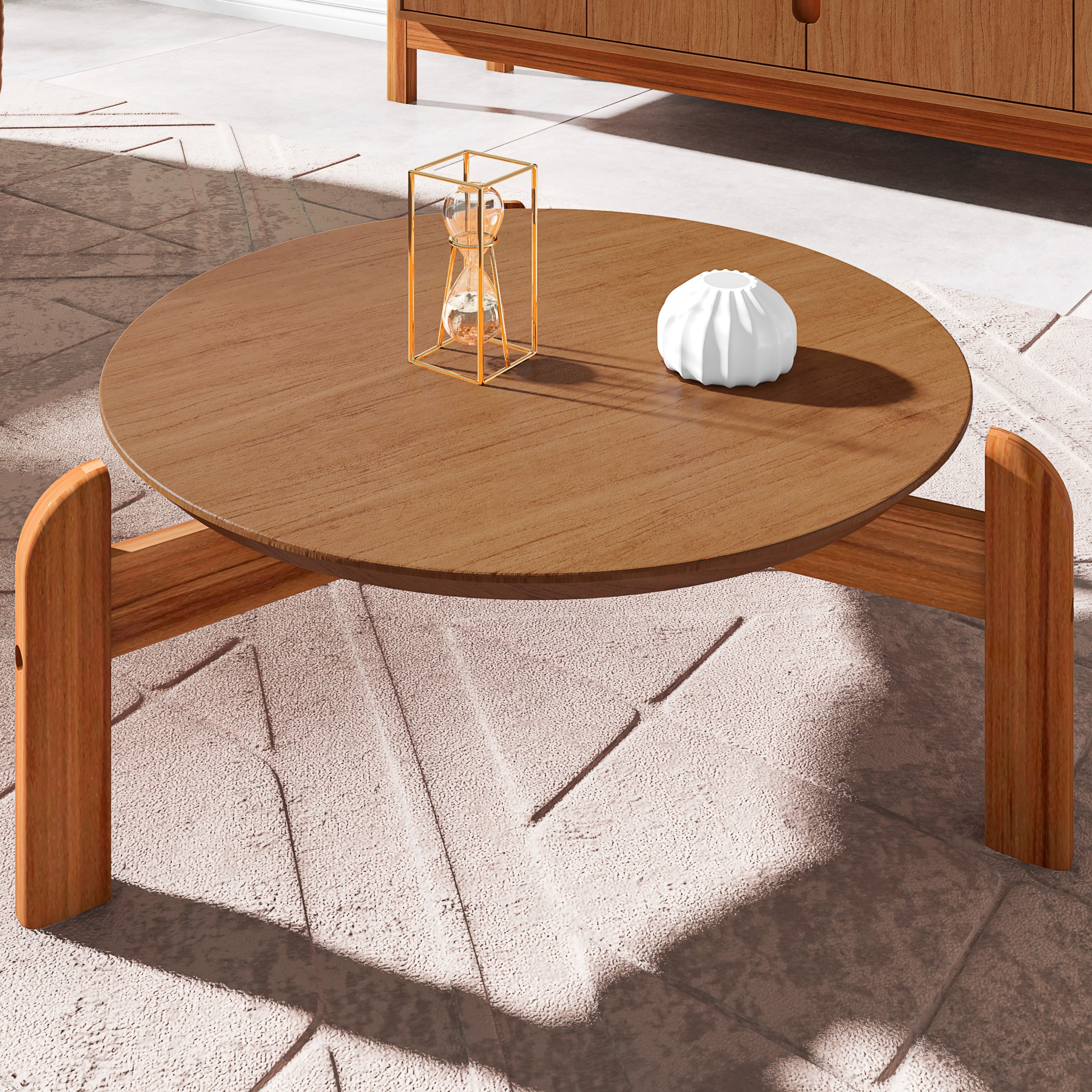 Mesa de Centro Lizz Tampo em MDF Apoio Com Base de Madeira Decorativa Lateral - LH Móveis