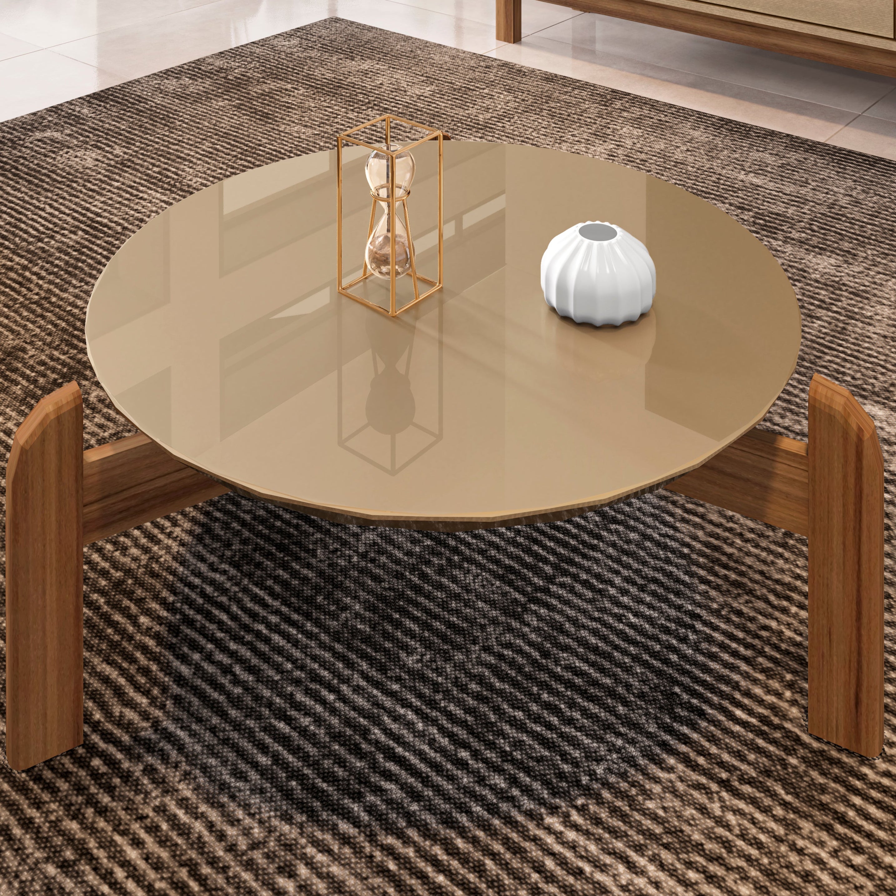 Mesa de Centro Lizz Tampo em MDF Apoio Com Base de Madeira Decorativa Lateral - LH Móveis