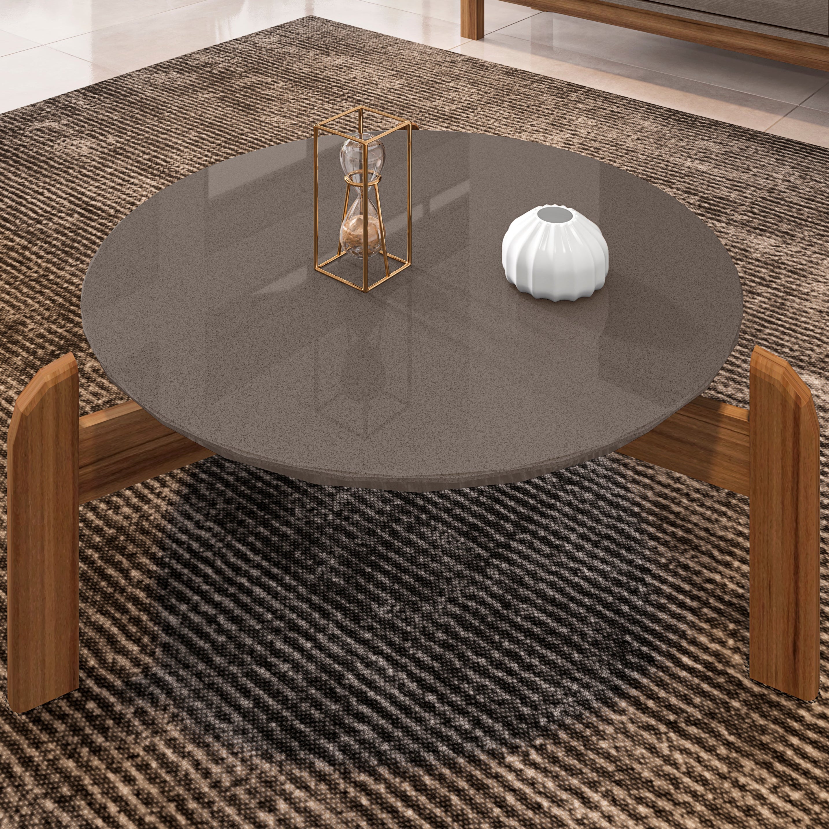 Mesa de Centro Lizz Tampo em MDF Apoio Com Base de Madeira Decorativa Lateral - LH Móveis