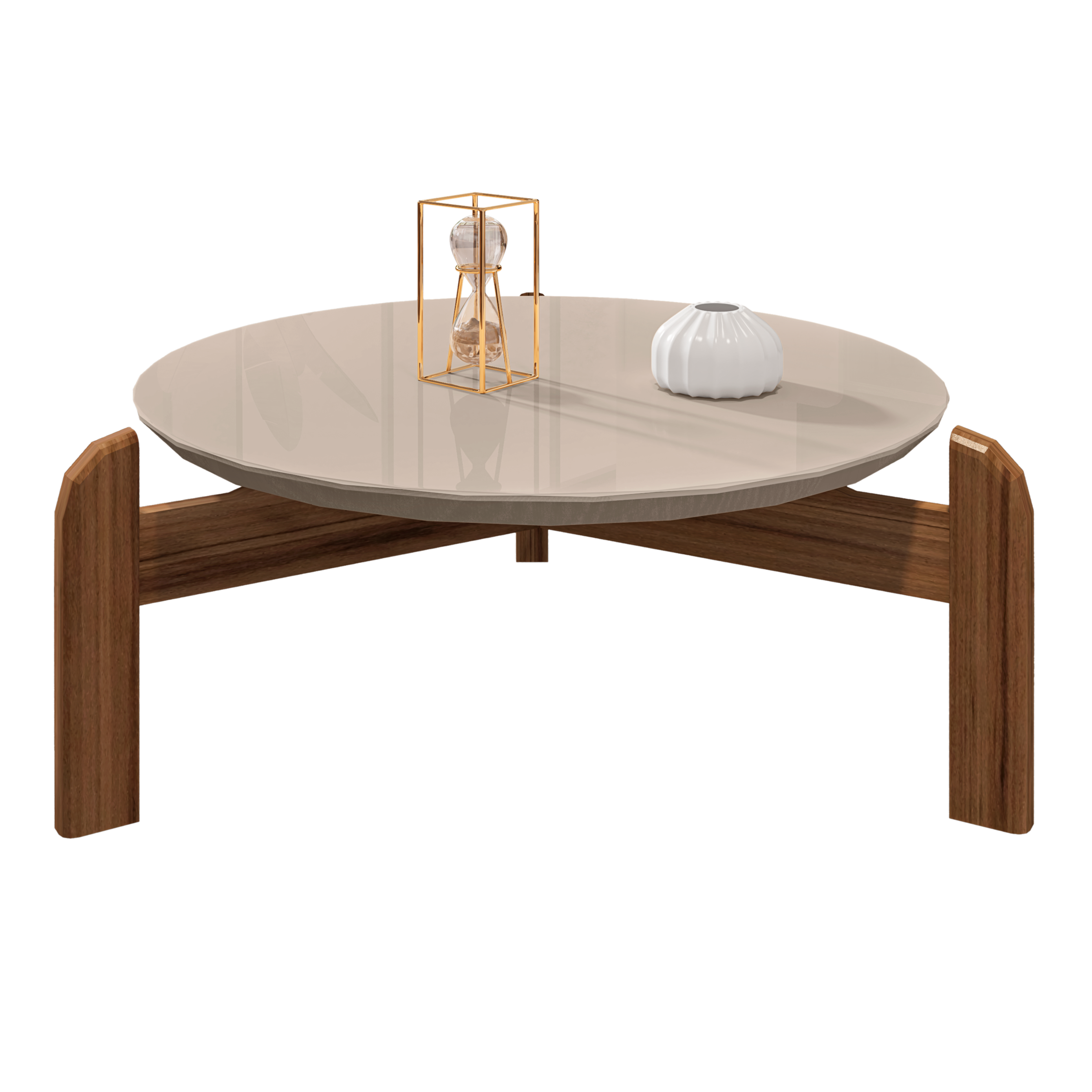 Mesa de Centro Lizz Tampo em MDF Apoio Com Base de Madeira Decorativa Lateral - LH Móveis