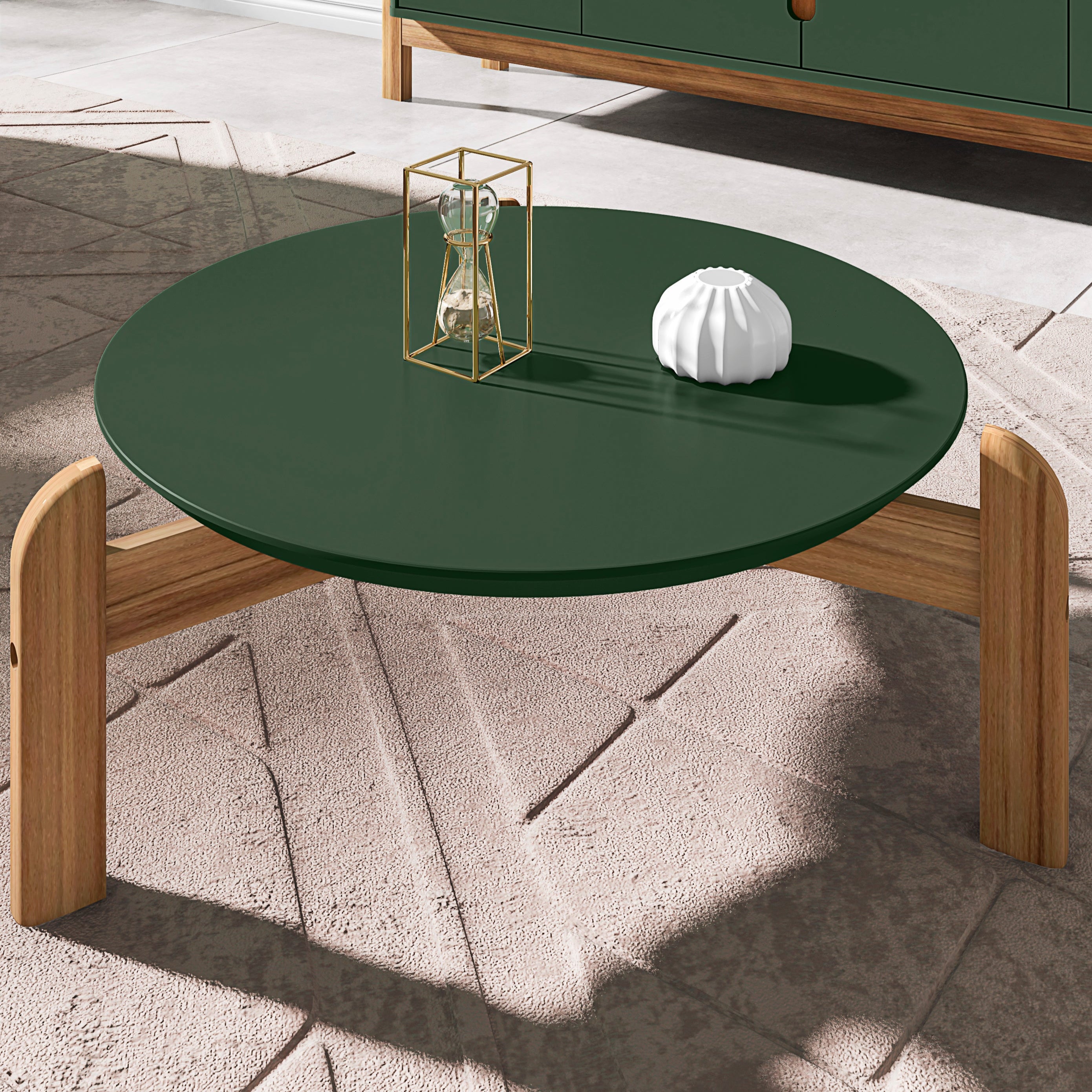 Mesa de Centro Lizz Tampo em MDF Apoio Com Base de Madeira Decorativa Lateral - LH Móveis