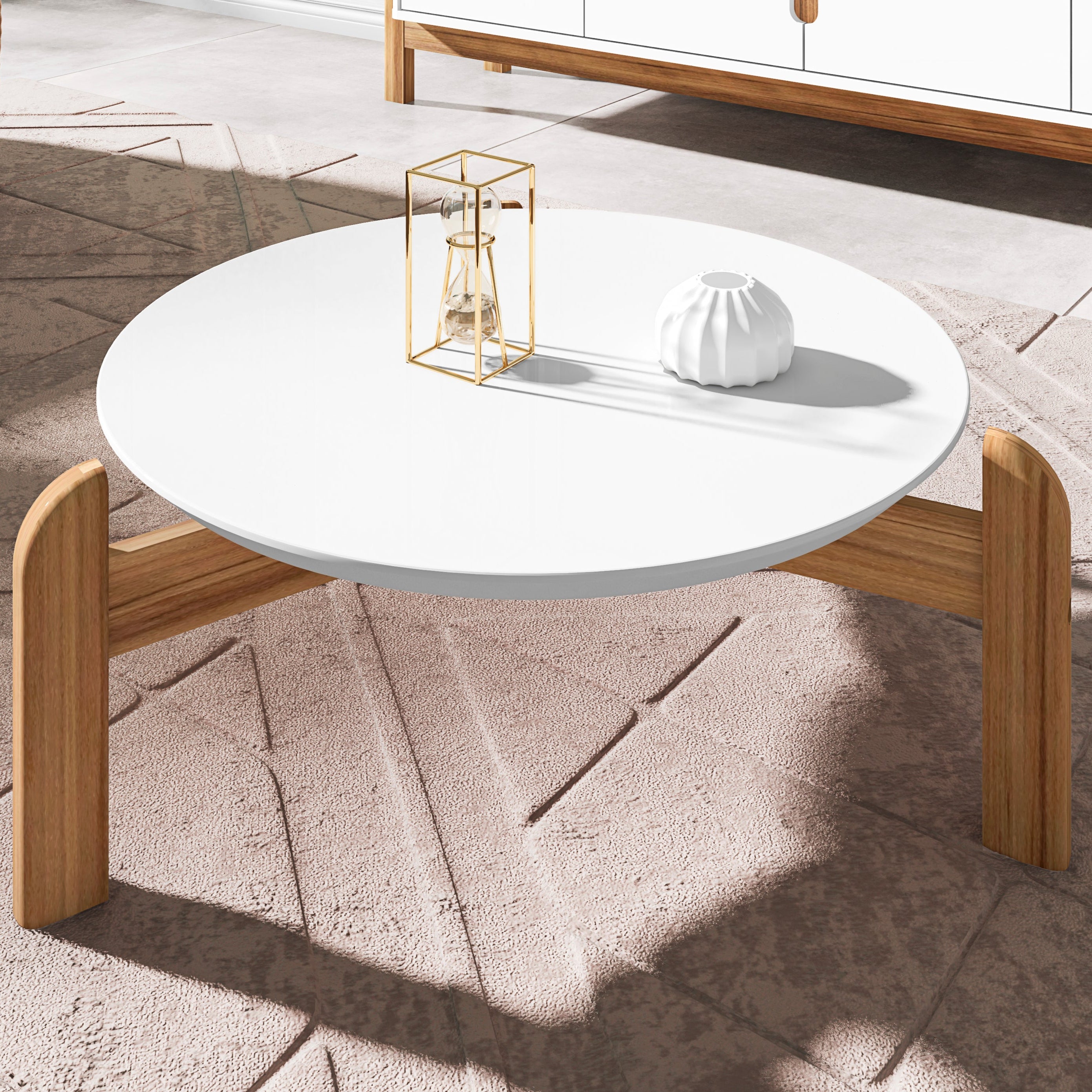 Mesa de Centro Lizz Tampo em MDF Apoio Com Base de Madeira Decorativa Lateral - LH Móveis