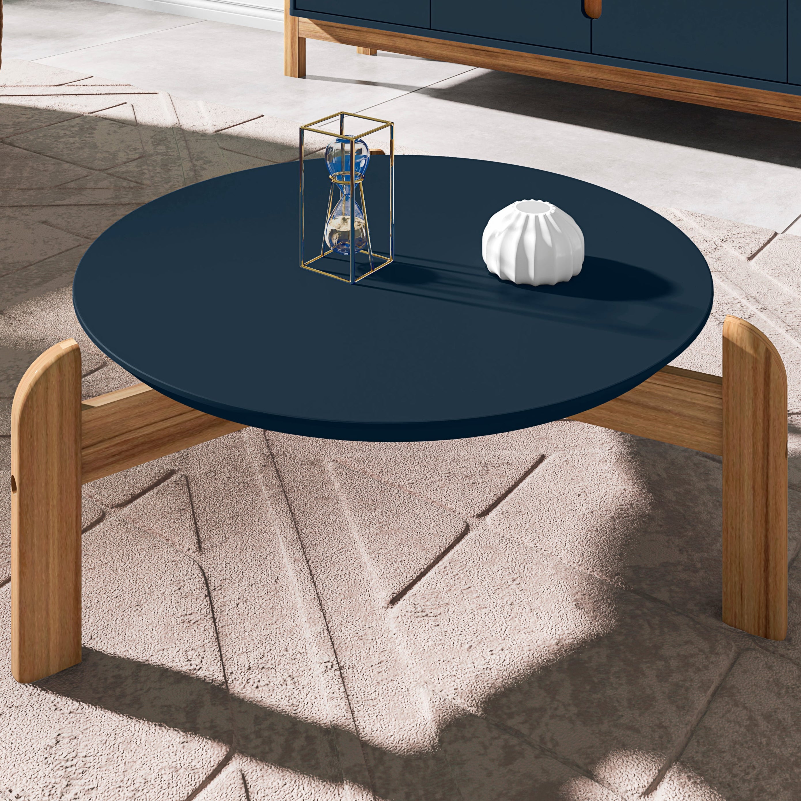 Mesa de Centro Lizz Tampo em MDF Apoio Com Base de Madeira Decorativa Lateral - LH Móveis